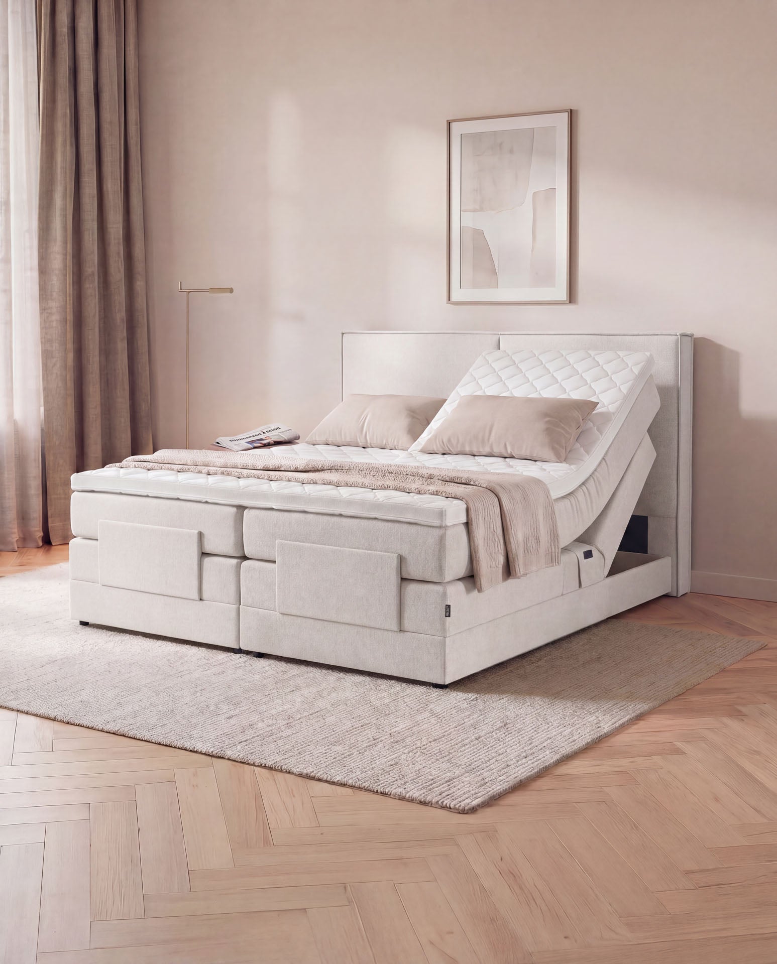 [SKU:3RIVA16BEIEV,3RIVA18BEIEV,3RIVA20BEIEV] Boxspringbett elektrisch verstellbar 160x200 180x200 200x200 Beige Motorbett Bett mit Motor Polsterbett Doppelbett