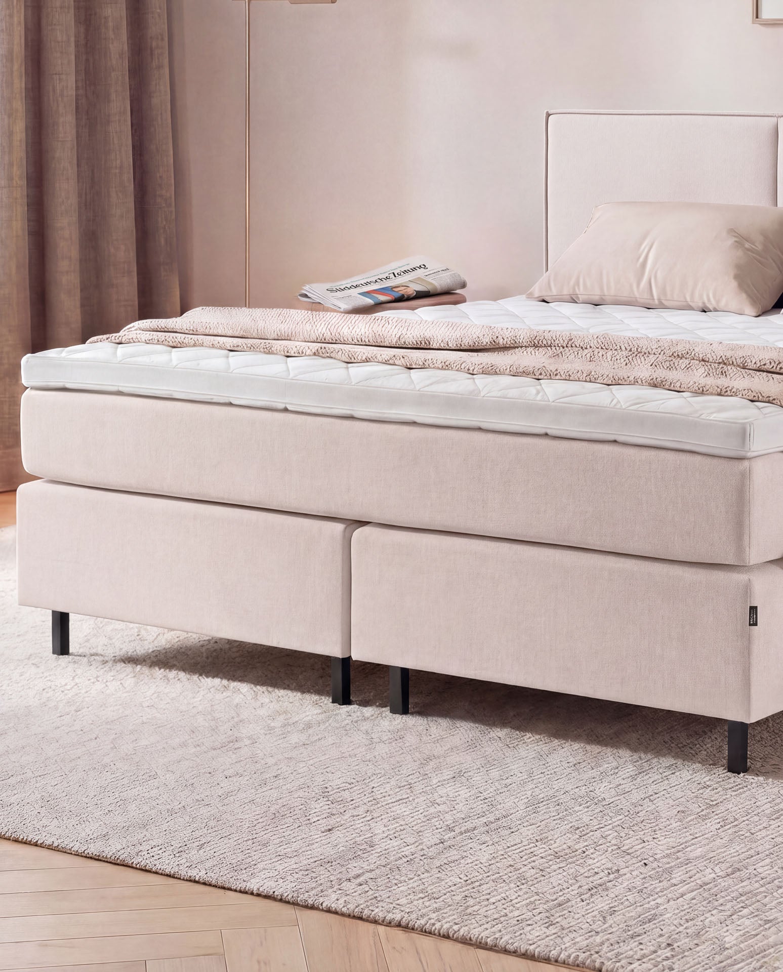 [SKU:3RIVA16BEINB,3RIVA18BEINB,3RIVA20BEINB] Boxspringbett 160x200 180x200 200x200 Beige Bett Polsterbett Doppelbett Boxspring Bett Schlafzimmer