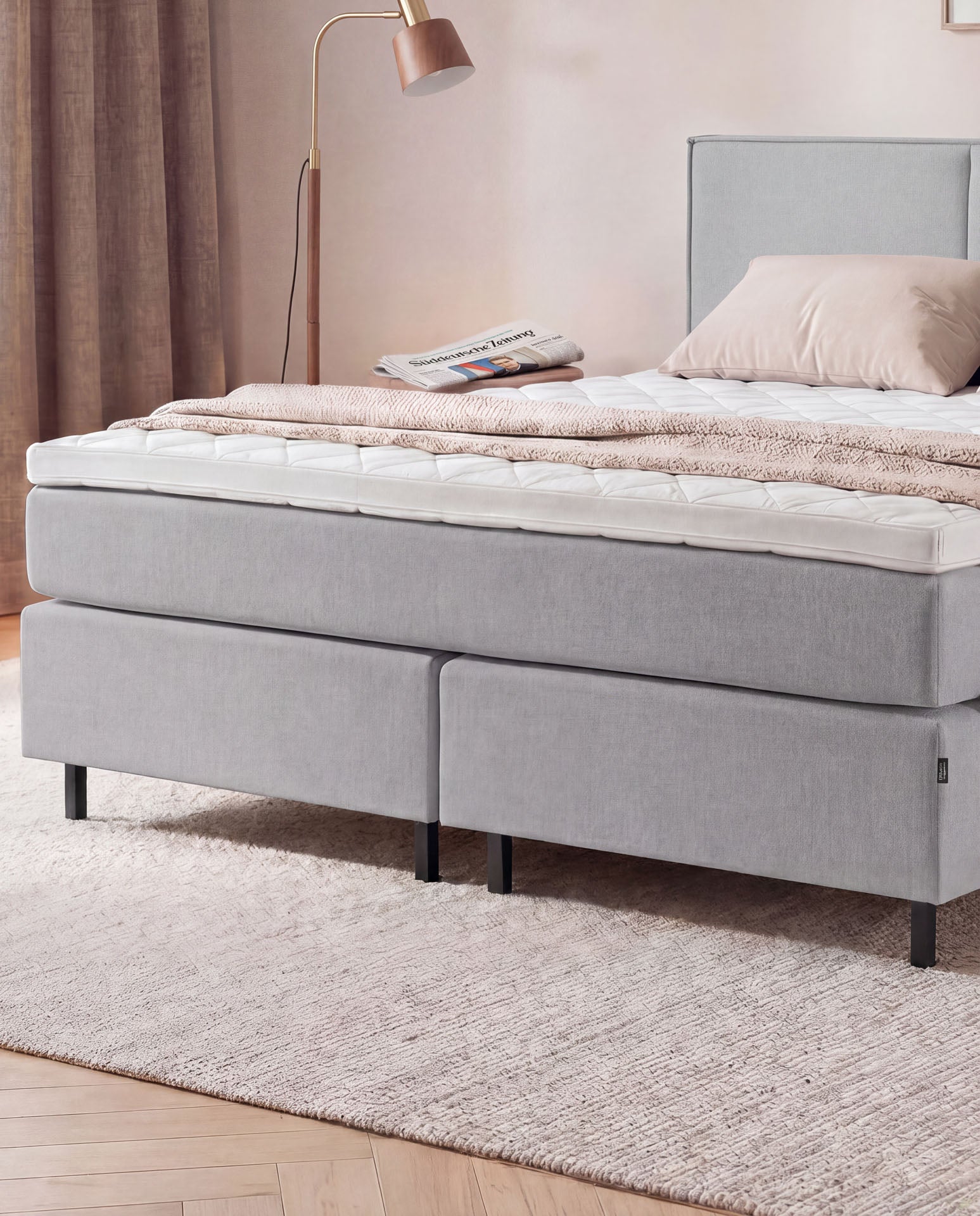 [SKU:3RIVA16HGRNB,3RIVA18HGRNB,3RIVA20HGRNB] Boxspringbett 160x200 180x200 200x200 Hellgrau Bett Polsterbett Doppelbett Boxspring Bett grau Schlafzimmer