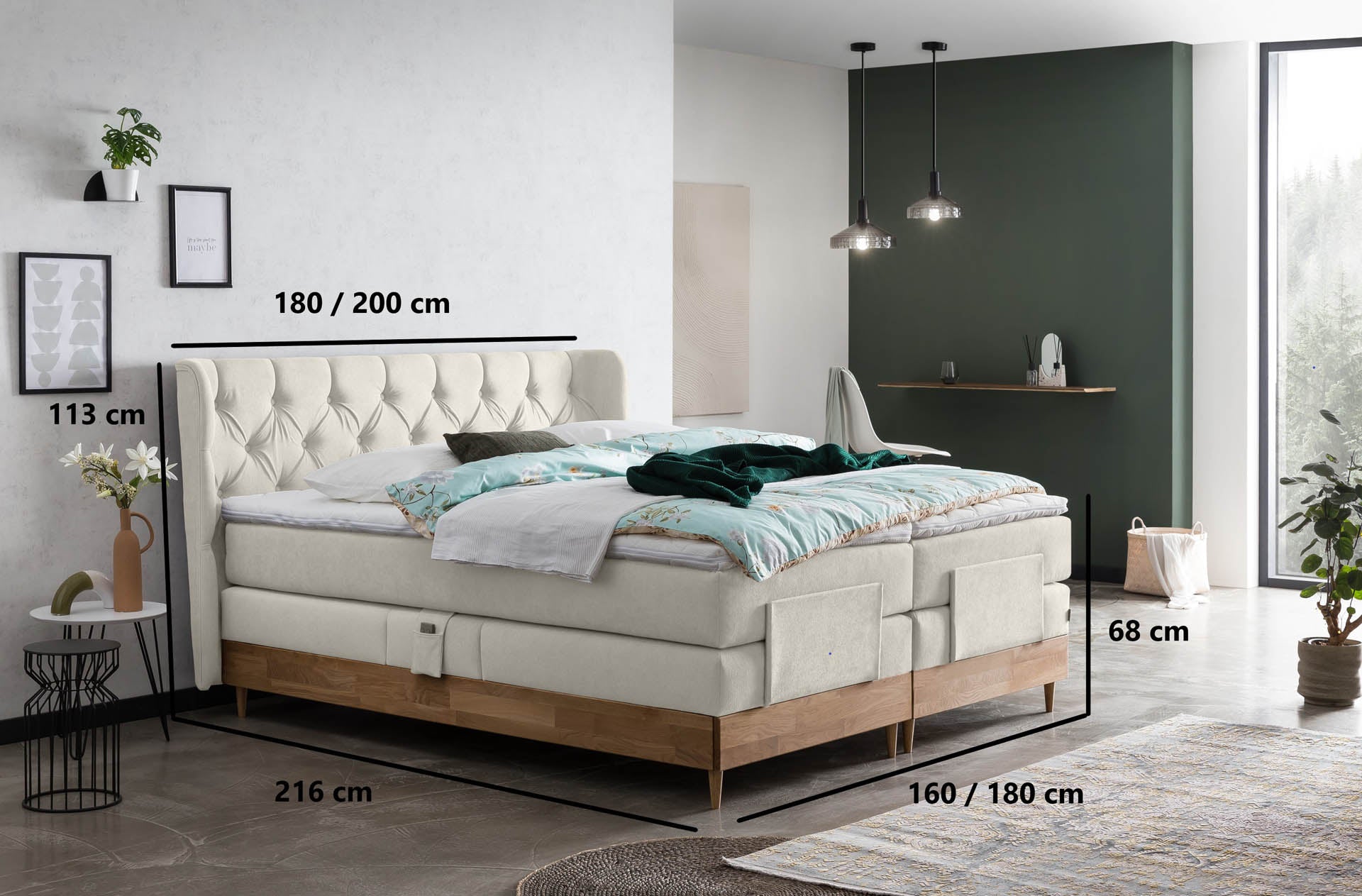 [SKU:EON-100EC-BEI-H2,EON-160EC-BEI-H2,EON-180EC-BEI-H2,EON-200EC-BEI-H2] Boxspringbett 180x200 160x200 Bett Bettkasten Polsterbett Doppelbett Motorbett Bett elektrisch verstellbar Bett mit Motor