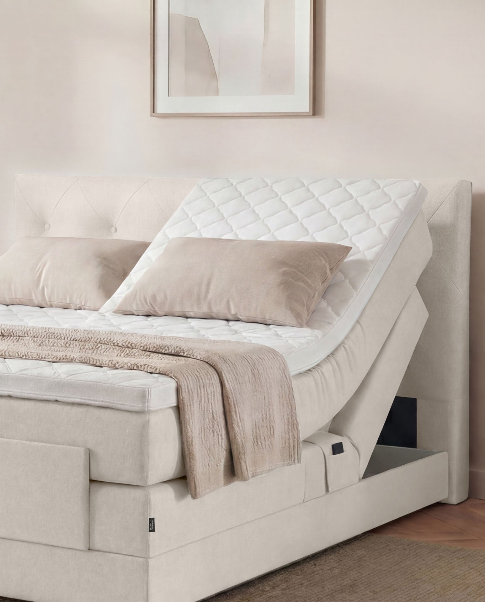 Boxspringbett 160x200 180x200 200x200 Beige Bett elektrisch verstellbar Motorbett Bett mit Motor Polsterbett Doppelbett Bett verstellbar Schlafzimmer