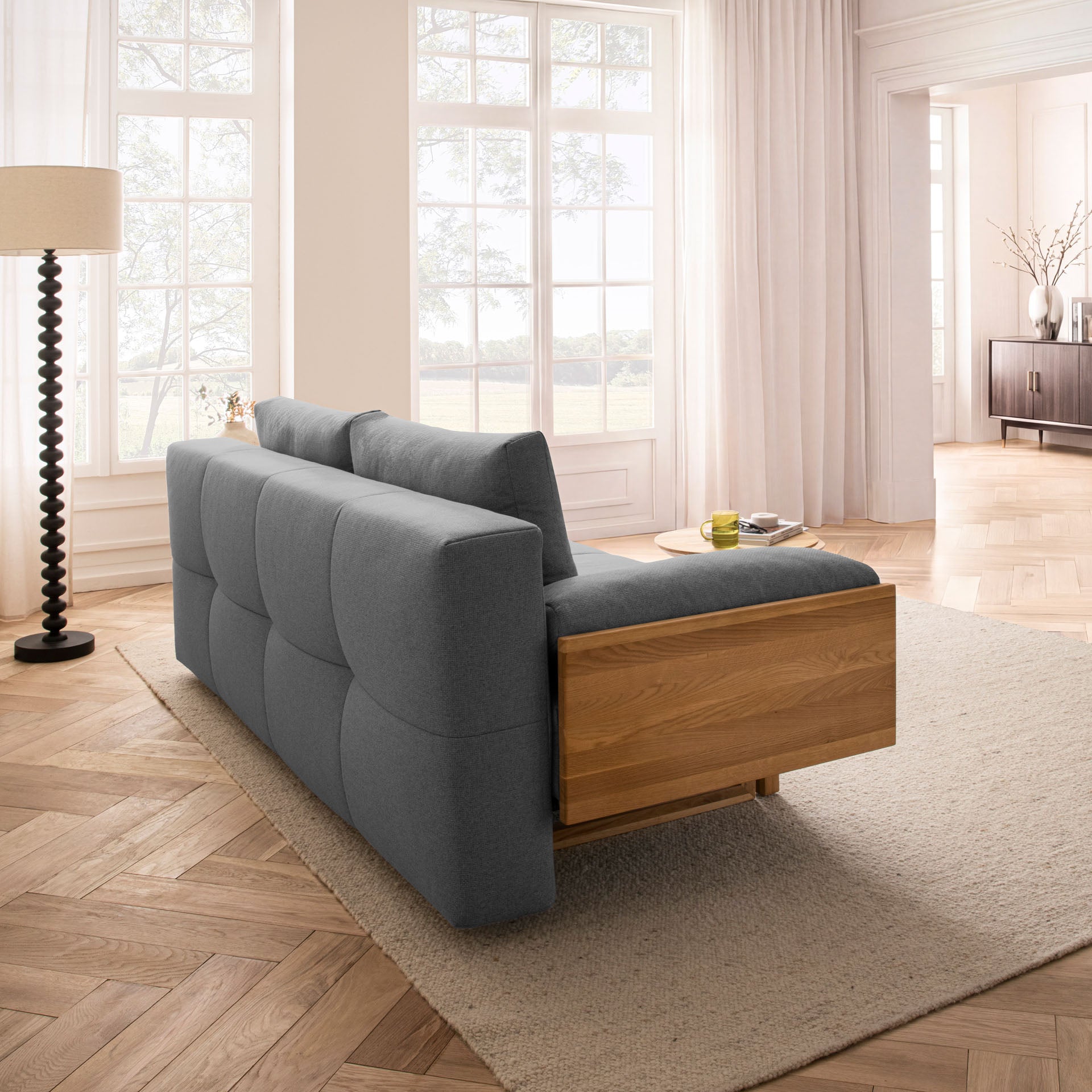 Schlafsofa Anthrazit Holzfüße Sofa mit Schlaffunktion Schlafcouch Bettkasten Schlafsofa mit Bettkasten
