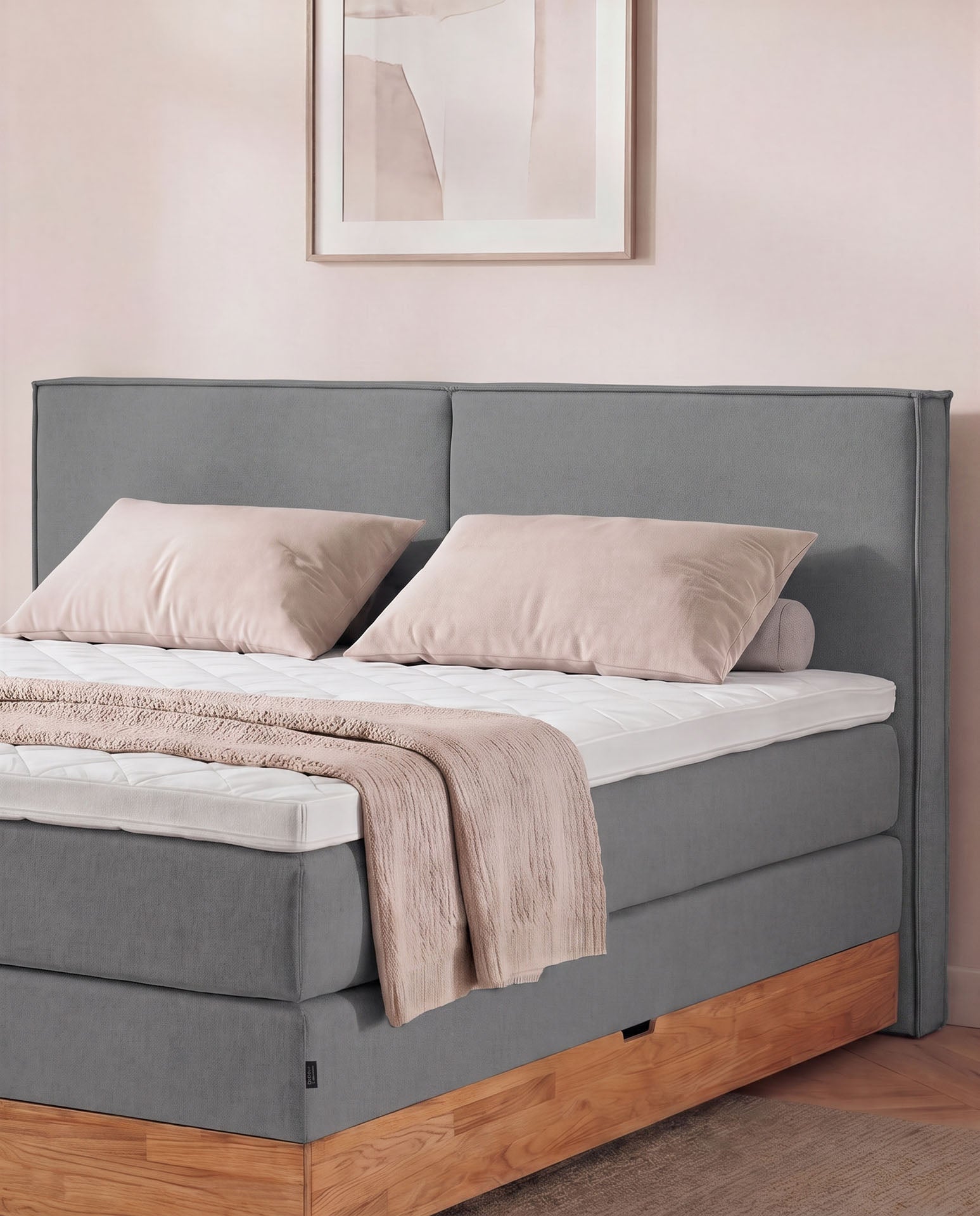 [SKU:3RIVA16ANTBKE,3RIVA18ANTBKE,3RIVA20ANTBKE] Boxspringbett mit Bettkasten Eiche 160x200 180x200 200x200 Anthrazit Bett Stauraum Holzrahmen Polsterbett Doppelbett