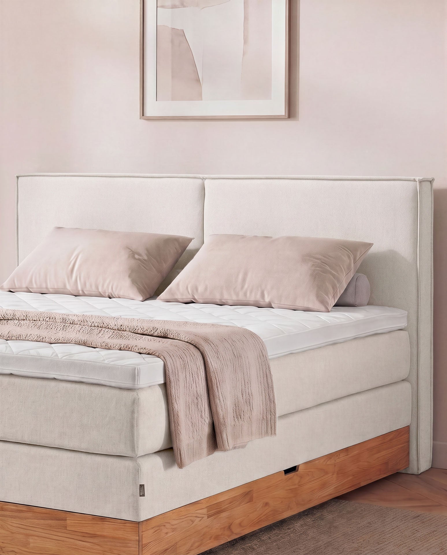 [SKU:3RIVA16BEIBKE,3RIVA18BEIBKE,3RIVA20BEIBKE] Boxspringbett mit Bettkasten Eiche 160x200 180x200 200x200 Beige Bett Stauraum Holzrahmen Polsterbett Doppelbett