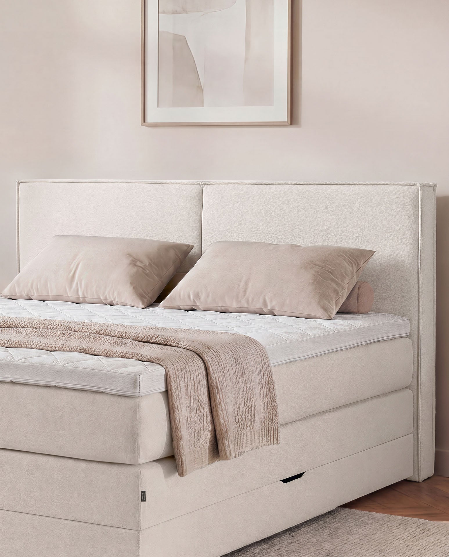 [SKU:3RIVA16BEIBK,3RIVA18BEIBK,3RIVA20BEIBK] Boxspringbett mit Bettkasten 160x200 180x200 200x200 Beige Bett Stauraum Polsterbett Doppelbett Boxspring Bett