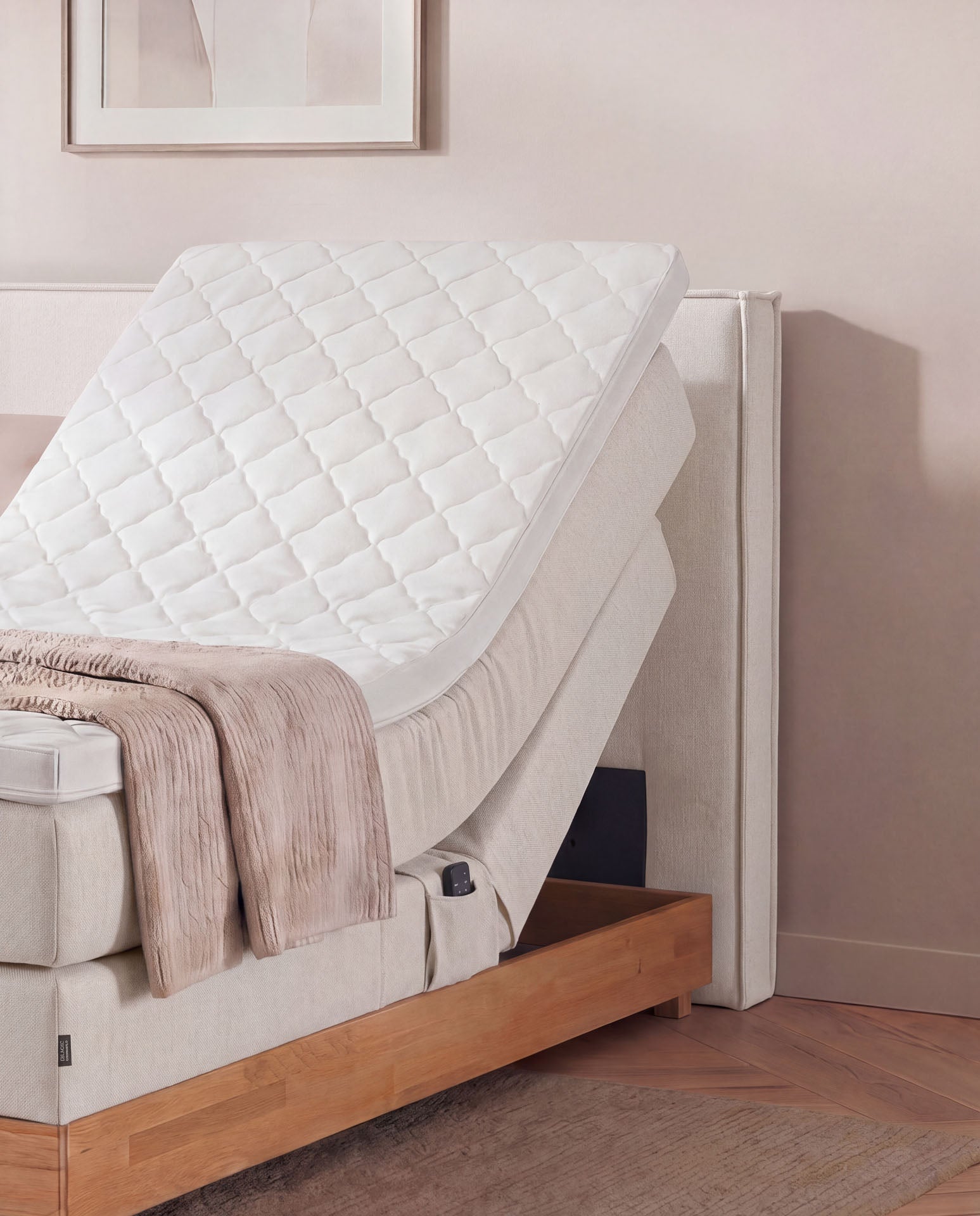 [SKU:3RIVA16BEIEVE,3RIVA18BEIEVE,3RIVA20BEIEVE] Boxspringbett elektrisch verstellbar Eiche 160x200 180x200 200x200 Beige Motorbett Bett mit Motor Holzrahmen Doppelbett