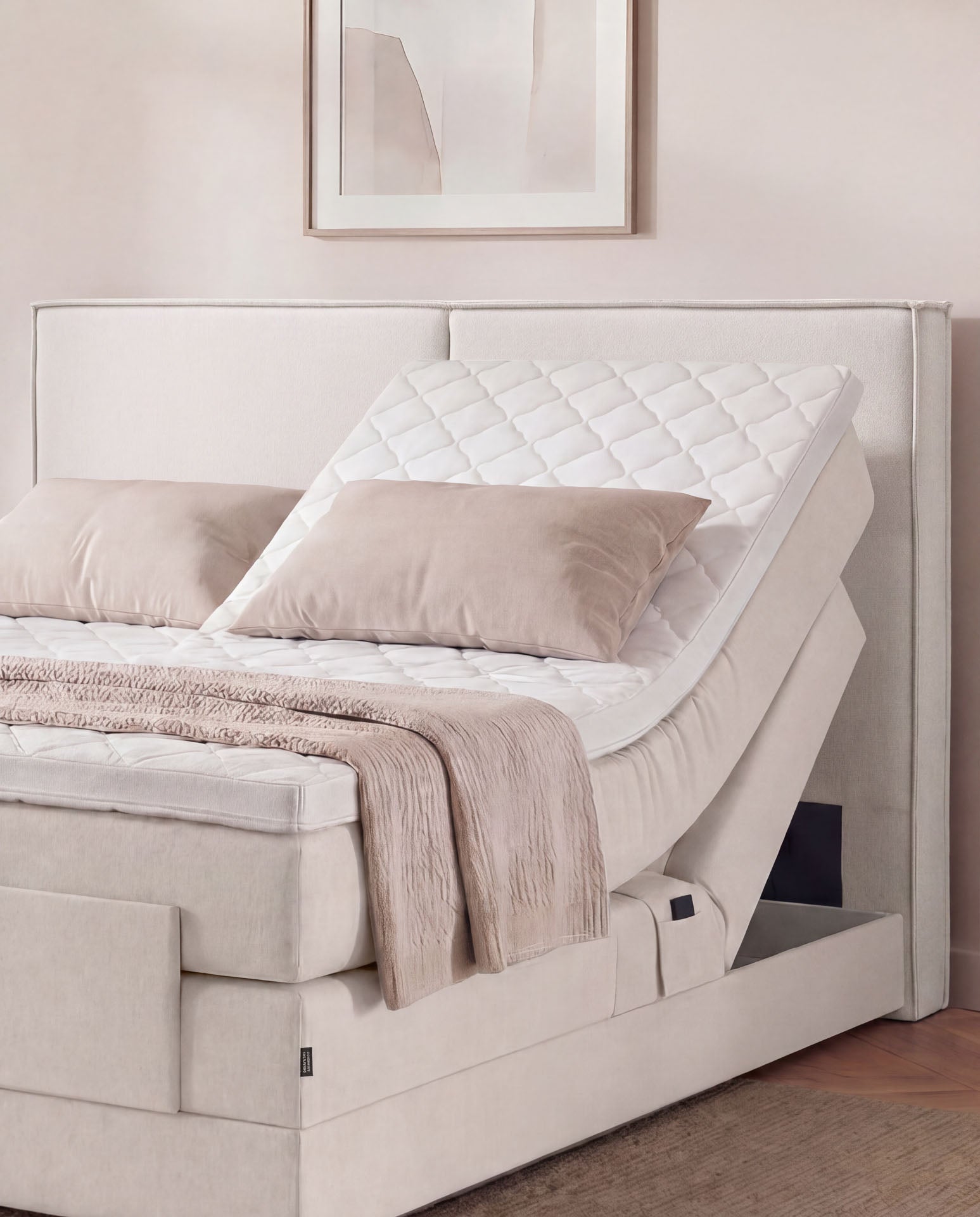 [SKU:3RIVA16BEIEV,3RIVA18BEIEV,3RIVA20BEIEV] Boxspringbett elektrisch verstellbar 160x200 180x200 200x200 Beige Motorbett Bett mit Motor Polsterbett Doppelbett