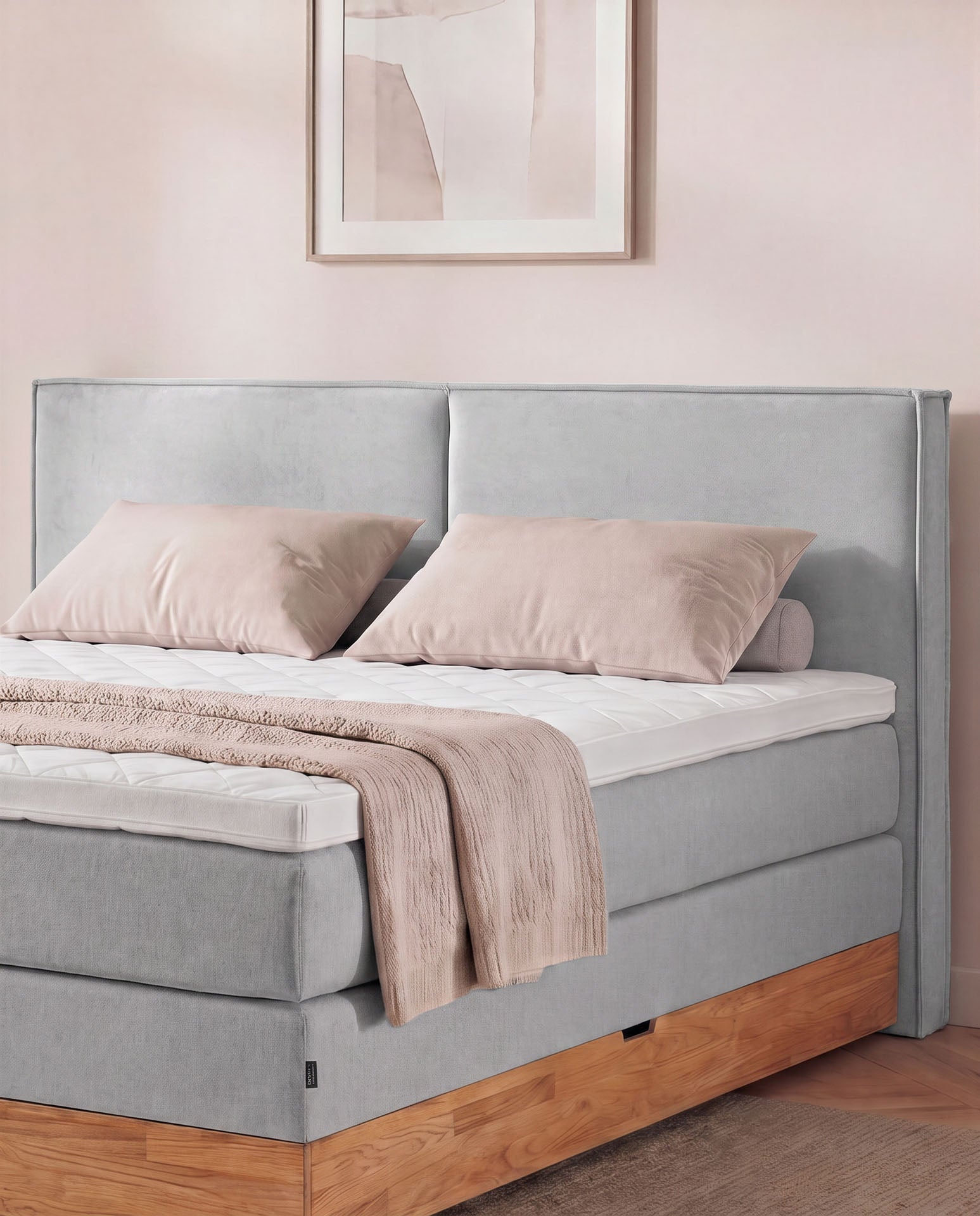 [SKU:3RIVA16HGRBKE,3RIVA18HGRBKE,3RIVA20HGRBKE] Boxspringbett mit Bettkasten Eiche 160x200 180x200 200x200 Hellgrau Bett Stauraum Holzrahmen Polsterbett Doppelbett