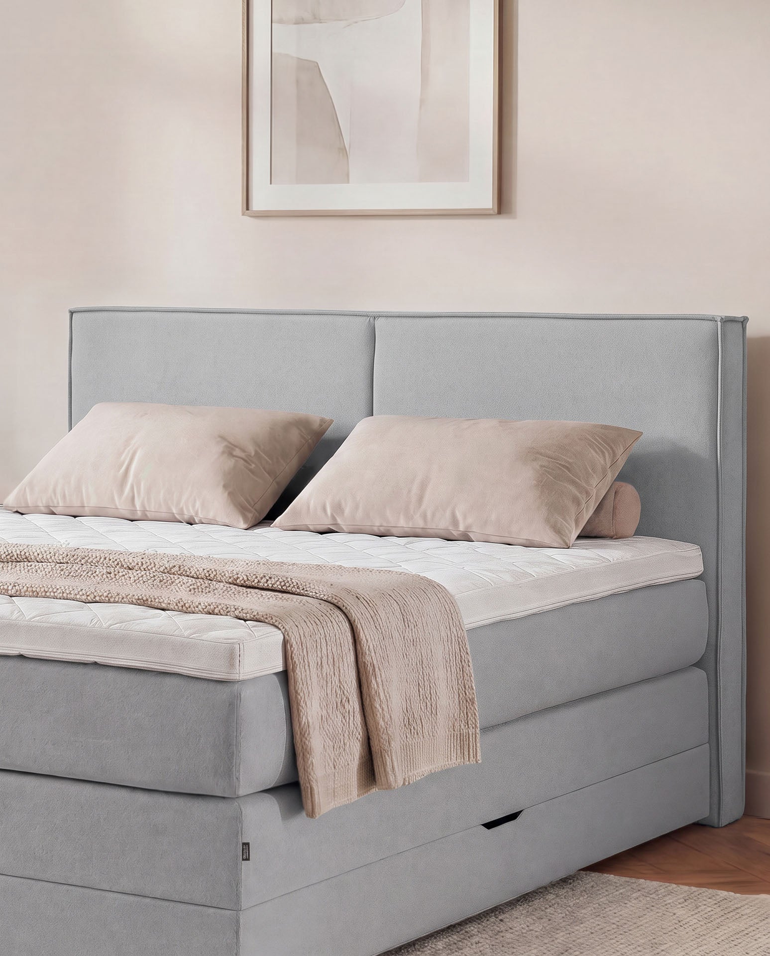[SKU:3RIVA16HGRBK,3RIVA18HGRBK,3RIVA20HGRBK] Boxspringbett mit Bettkasten 160x200 180x200 200x200 Hellgrau Bett Stauraum Polsterbett Doppelbett Boxspring Bett