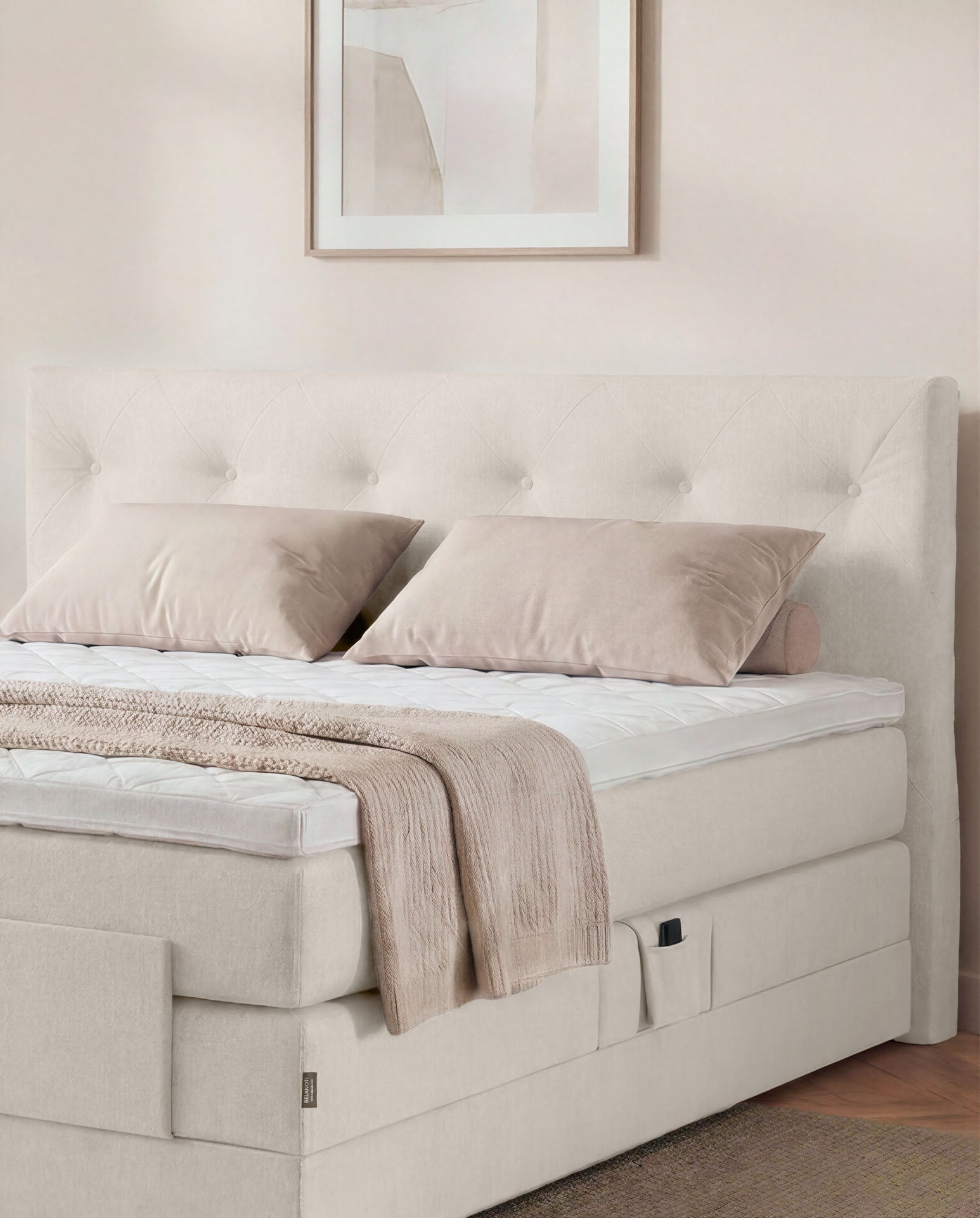 Boxspringbett 160x200 180x200 200x200 Beige Bett elektrisch verstellbar Motorbett Bett mit Motor Polsterbett Doppelbett Bett verstellbar Schlafzimmer