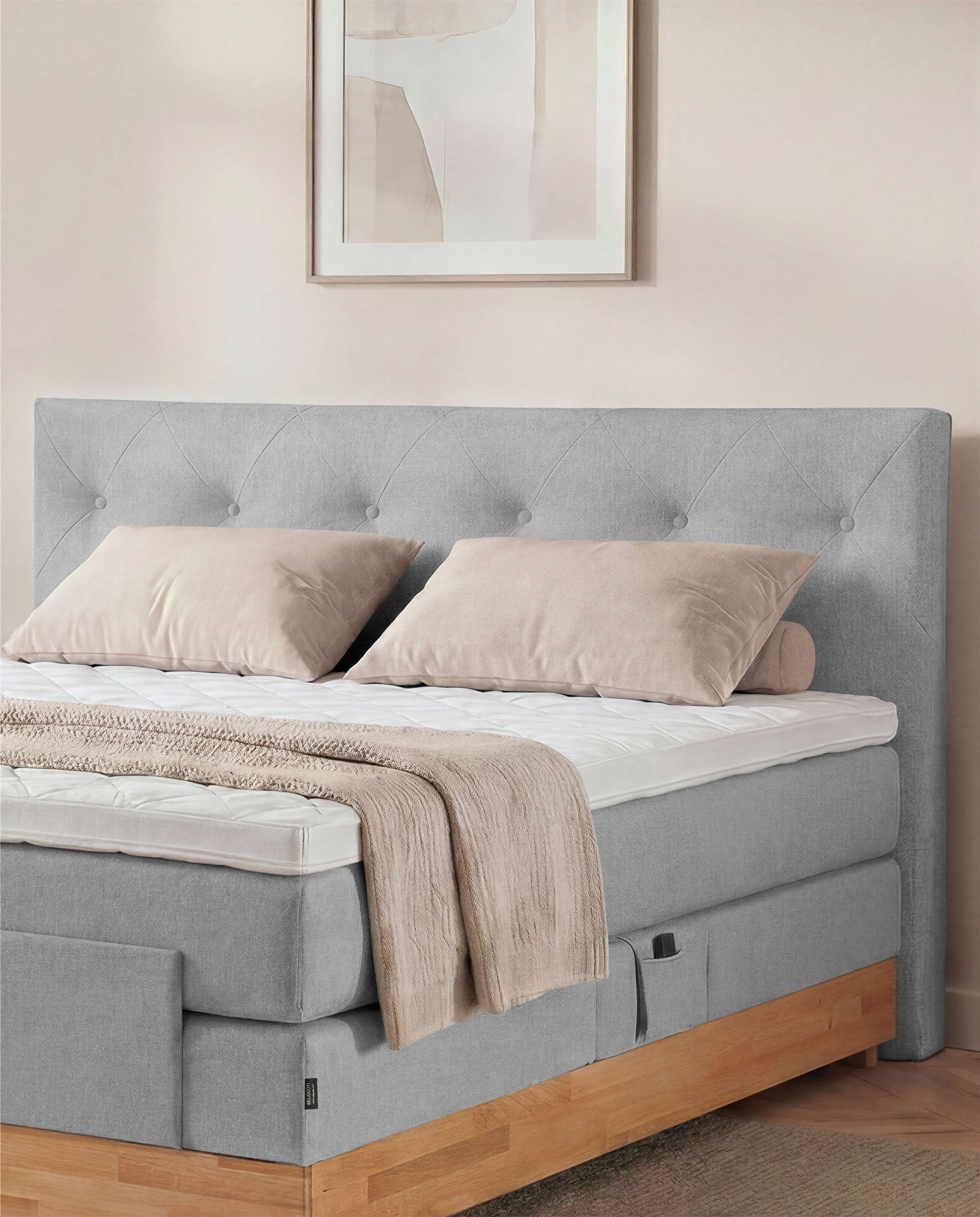 Boxspringbett 160x200 180x200 200x200 Hellgrau Bett elektrisch verstellbar Eiche Holz Motorbett Bett mit Motor Polsterbett Doppelbett Bett verstellbar Schlafzimmer
