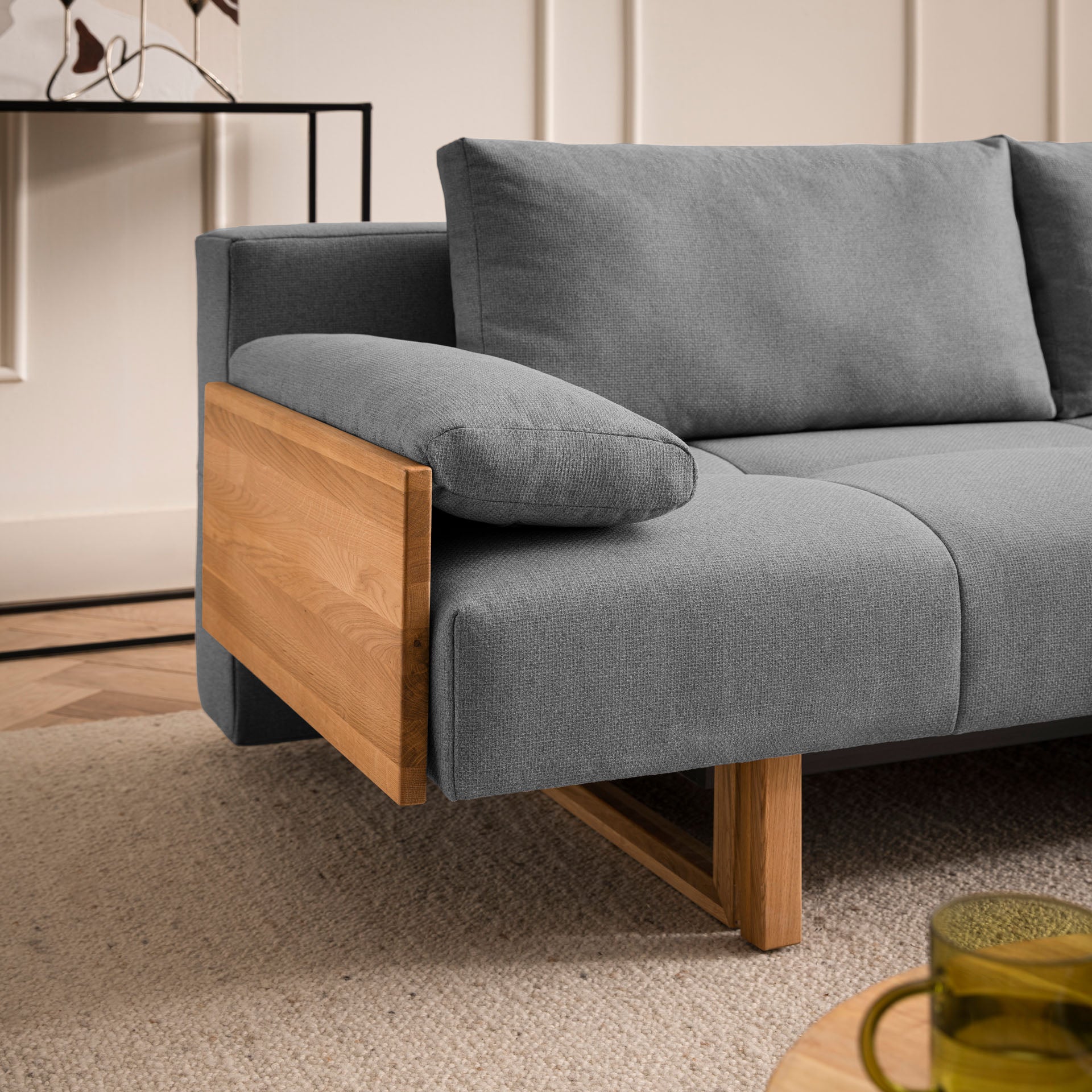 Schlafsofa Anthrazit Holzfüße Sofa mit Schlaffunktion Schlafcouch Bettkasten Schlafsofa mit Bettkasten
