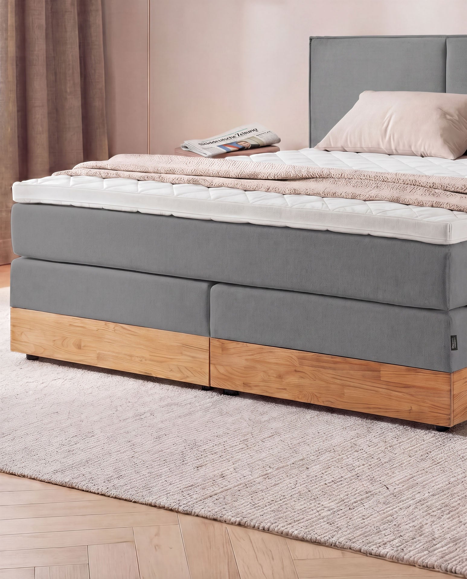 [SKU:3RIVA16ANTBKE,3RIVA18ANTBKE,3RIVA20ANTBKE] Boxspringbett mit Bettkasten Eiche 160x200 180x200 200x200 Anthrazit Bett Stauraum Holzrahmen Polsterbett Doppelbett