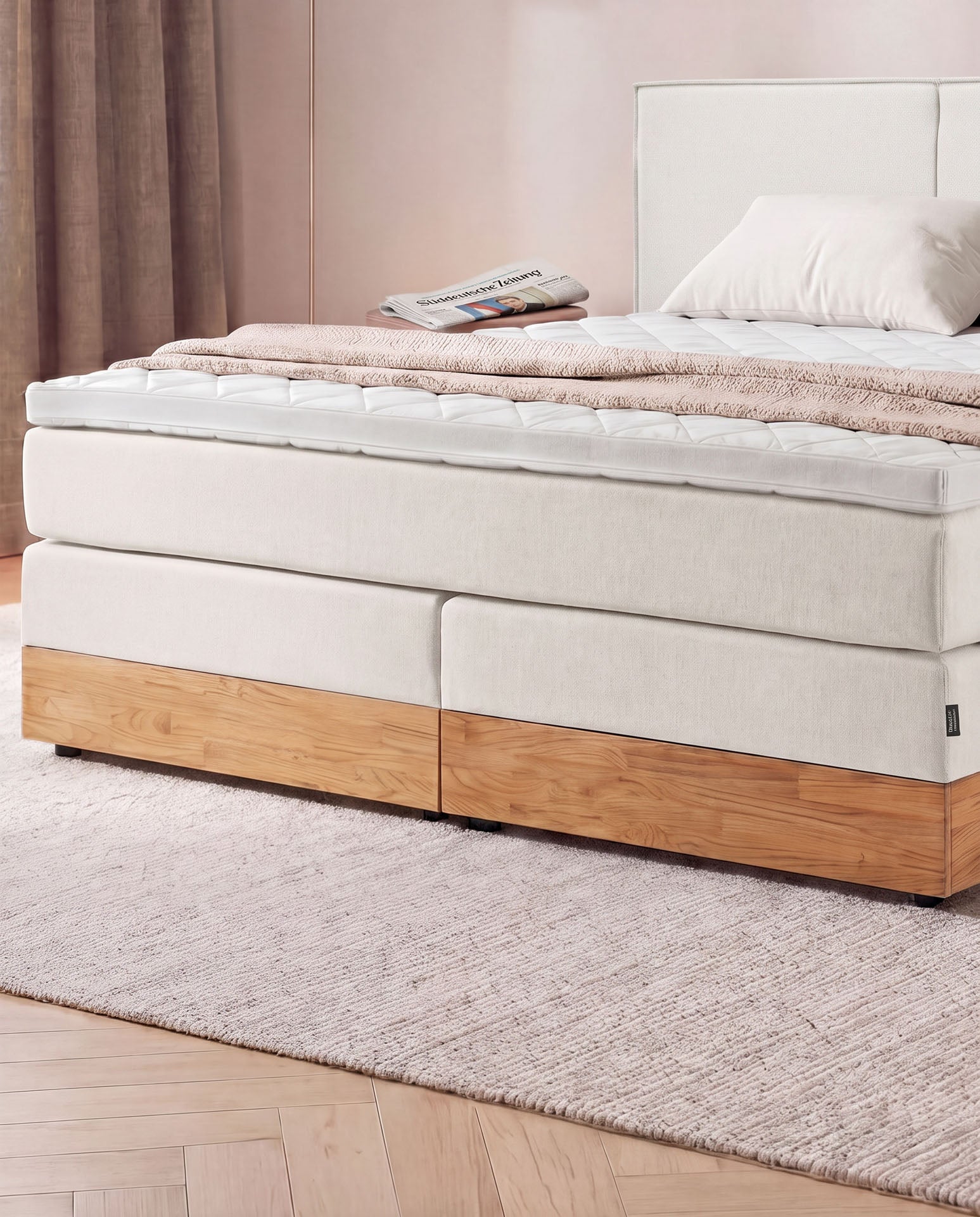 [SKU:3RIVA16BEIBKE,3RIVA18BEIBKE,3RIVA20BEIBKE] Boxspringbett mit Bettkasten Eiche 160x200 180x200 200x200 Beige Bett Stauraum Holzrahmen Polsterbett Doppelbett
