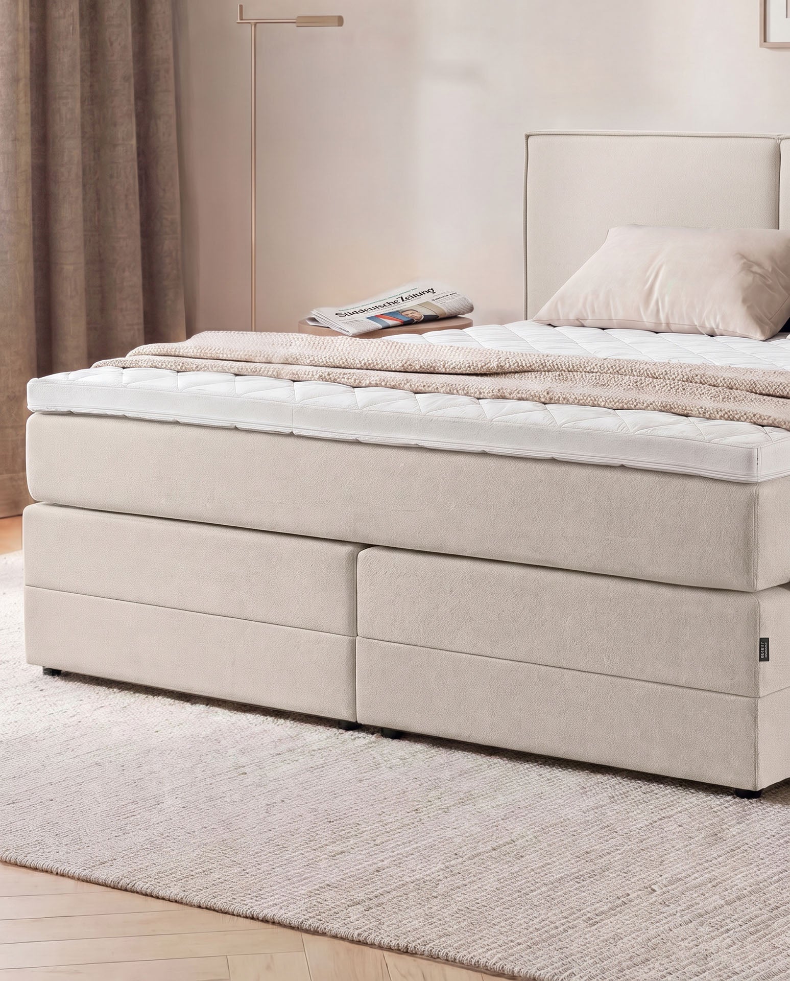 [SKU:3RIVA16BEIBK,3RIVA18BEIBK,3RIVA20BEIBK] Boxspringbett mit Bettkasten 160x200 180x200 200x200 Beige Bett Stauraum Polsterbett Doppelbett Boxspring Bett