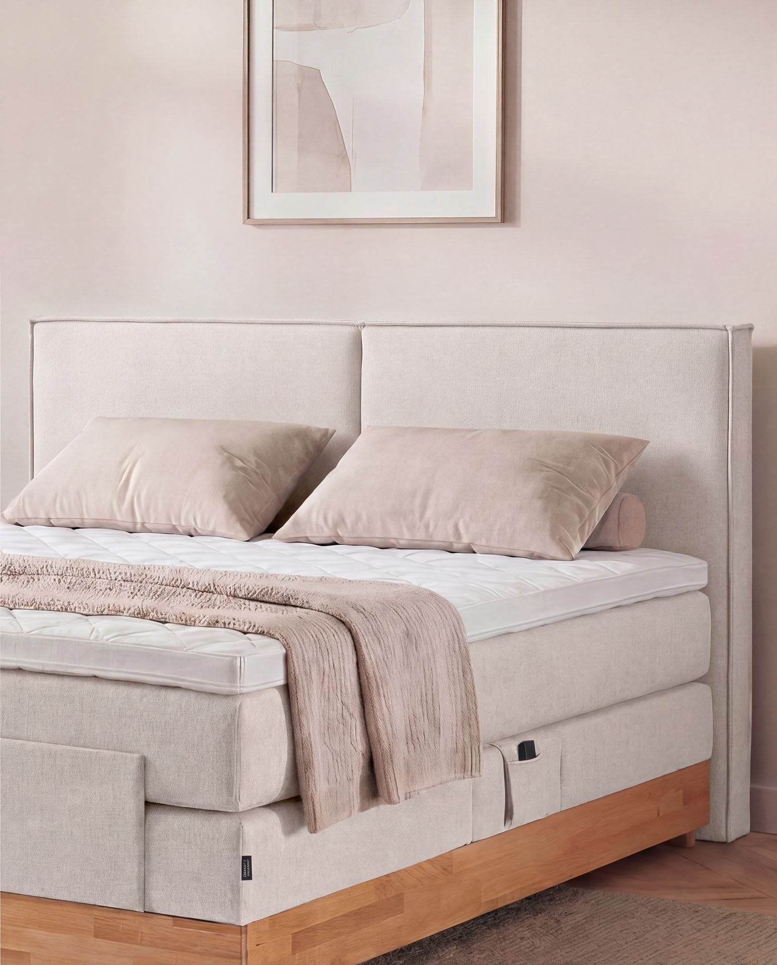 [SKU:3RIVA16BEIEVE,3RIVA18BEIEVE,3RIVA20BEIEVE] Boxspringbett elektrisch verstellbar Eiche 160x200 180x200 200x200 Beige Motorbett Bett mit Motor Holzrahmen Doppelbett