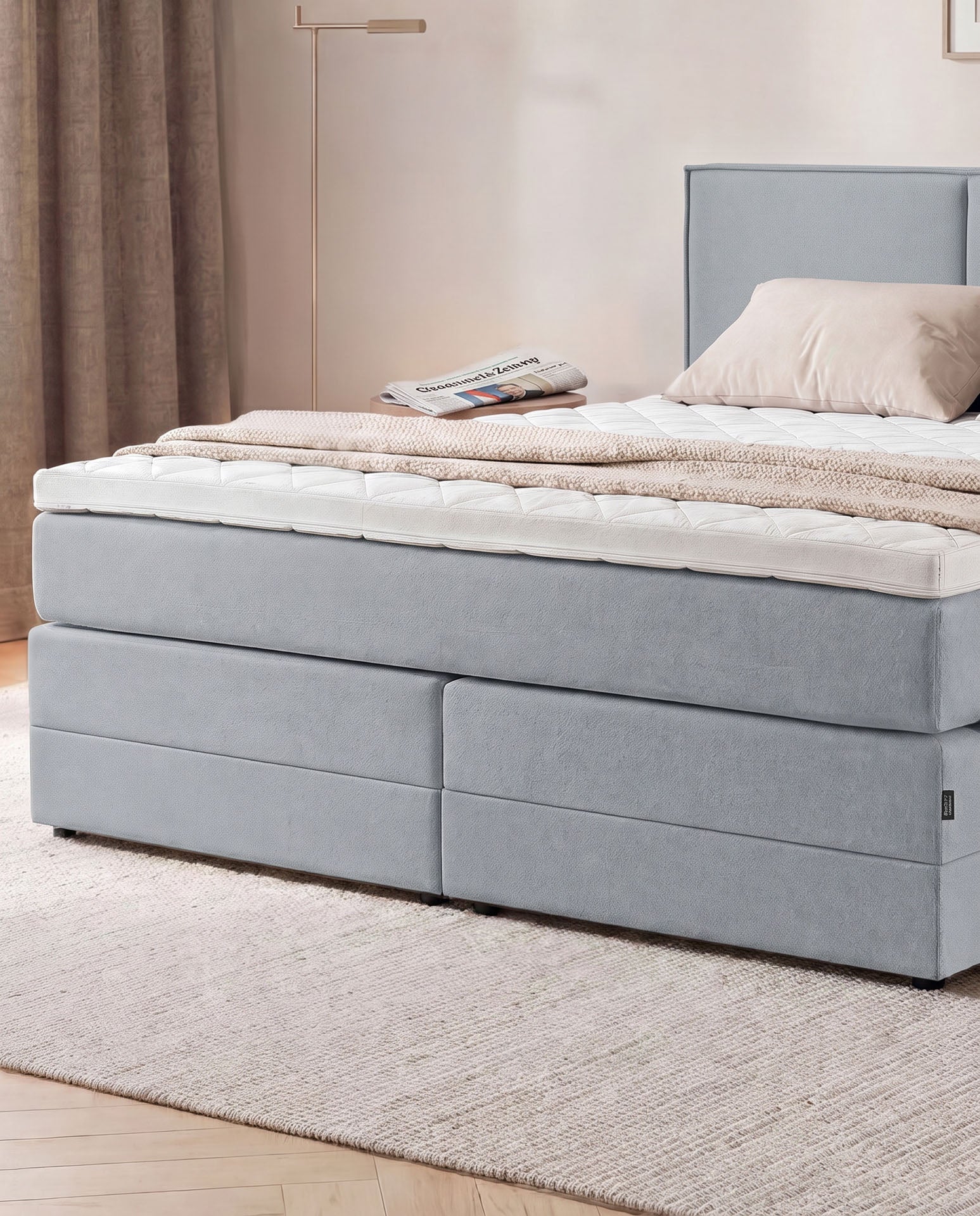 [SKU:3RIVA16HGRBK,3RIVA18HGRBK,3RIVA20HGRBK] Boxspringbett mit Bettkasten 160x200 180x200 200x200 Hellgrau Bett Stauraum Polsterbett Doppelbett Boxspring Bett