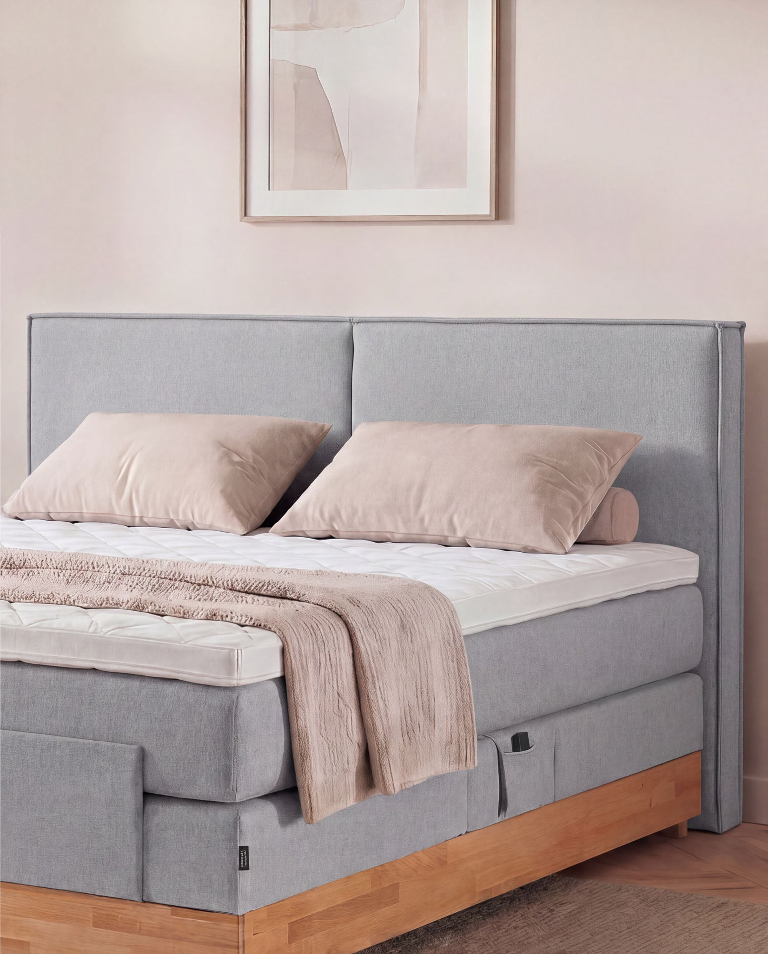 [SKU:3RIVA16HGREVE,3RIVA18HGREVE,3RIVA20HGREVE] Boxspringbett elektrisch verstellbar Eiche 160x200 180x200 200x200 Hellgrau Motorbett Bett mit Motor Holzrahmen Doppelbett