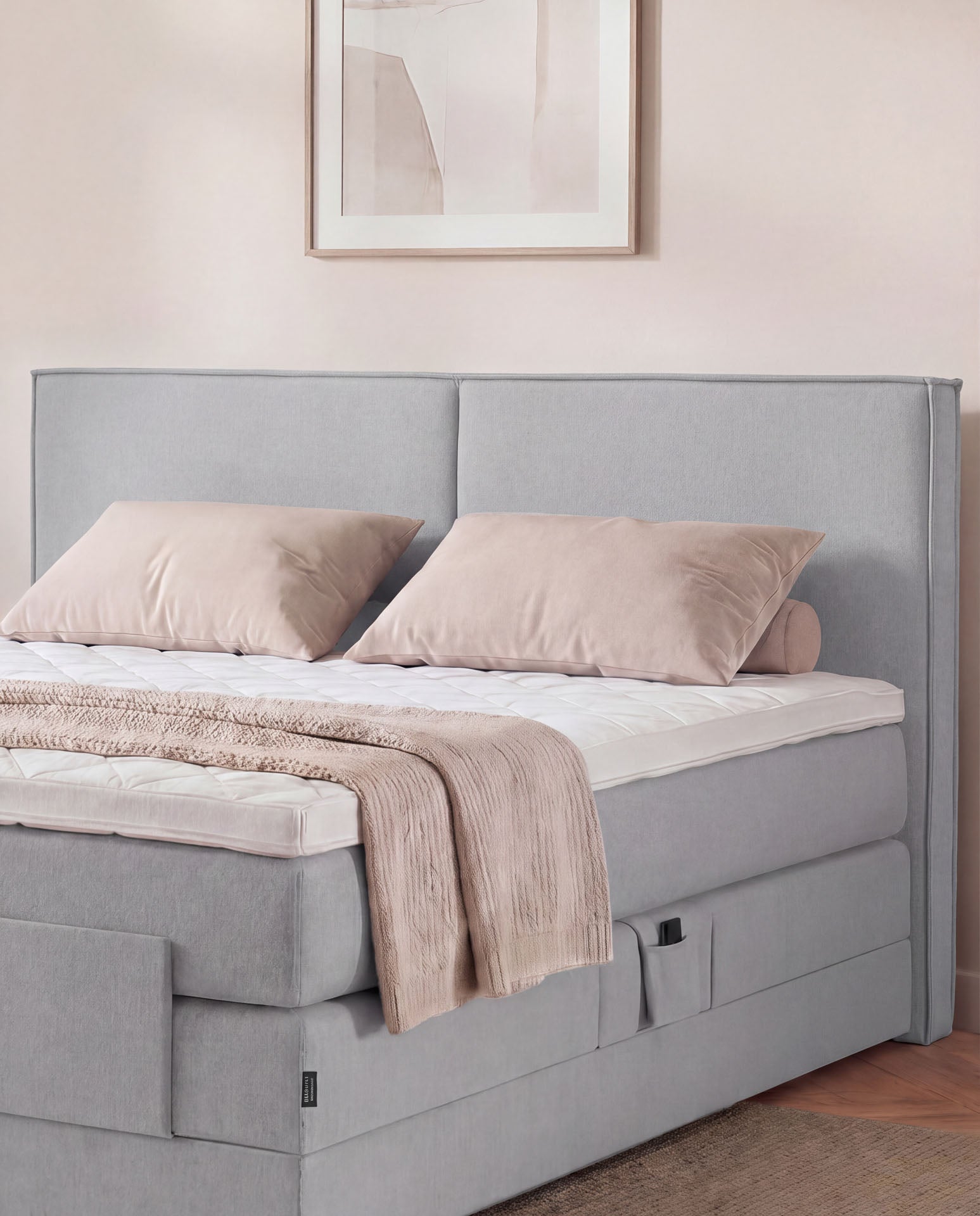 [SKU:3RIVA16HGREV,3RIVA18HGREV,3RIVA20HGREV] Boxspringbett elektrisch verstellbar 160x200 180x200 200x200 Hellgrau Motorbett Bett mit Motor Polsterbett Doppelbett