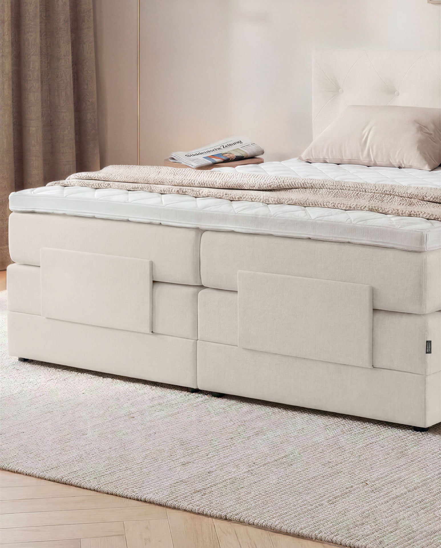 Boxspringbett 160x200 180x200 200x200 Beige Bett elektrisch verstellbar Motorbett Bett mit Motor Polsterbett Doppelbett Bett verstellbar Schlafzimmer