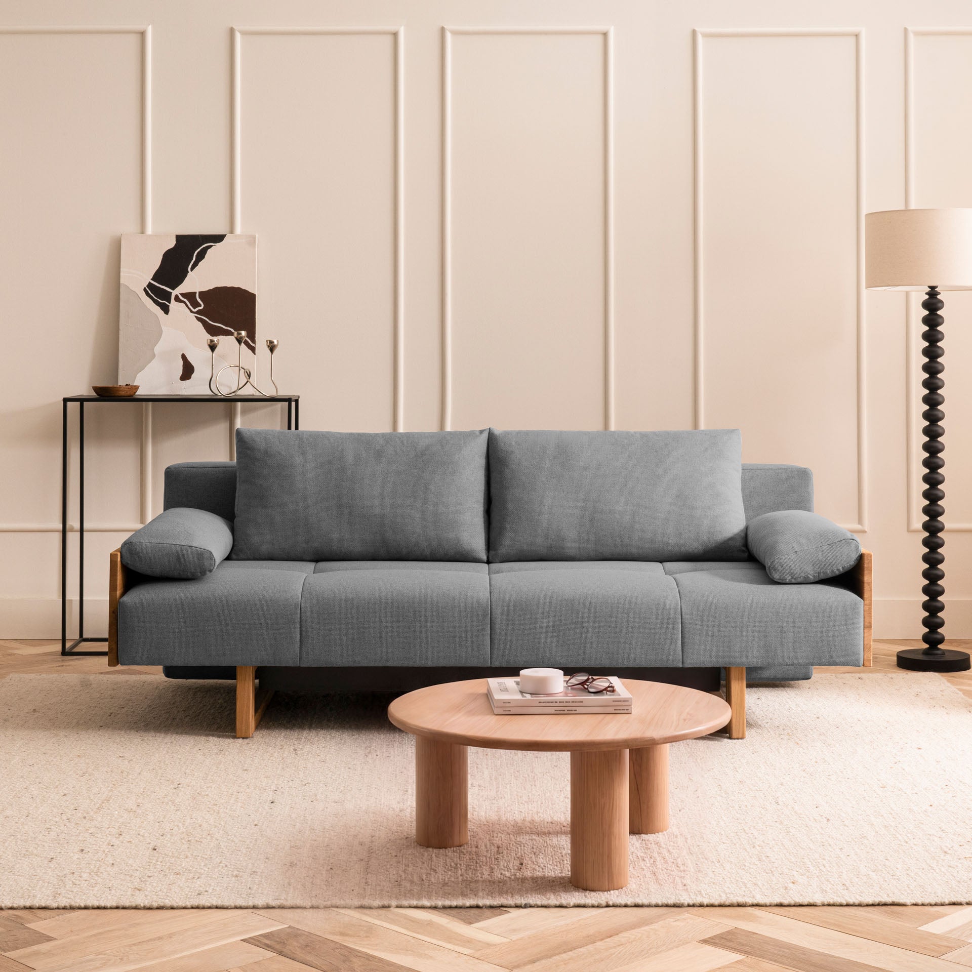 Schlafsofa Anthrazit Holzfüße Sofa mit Schlaffunktion Schlafcouch Bettkasten Schlafsofa mit Bettkasten