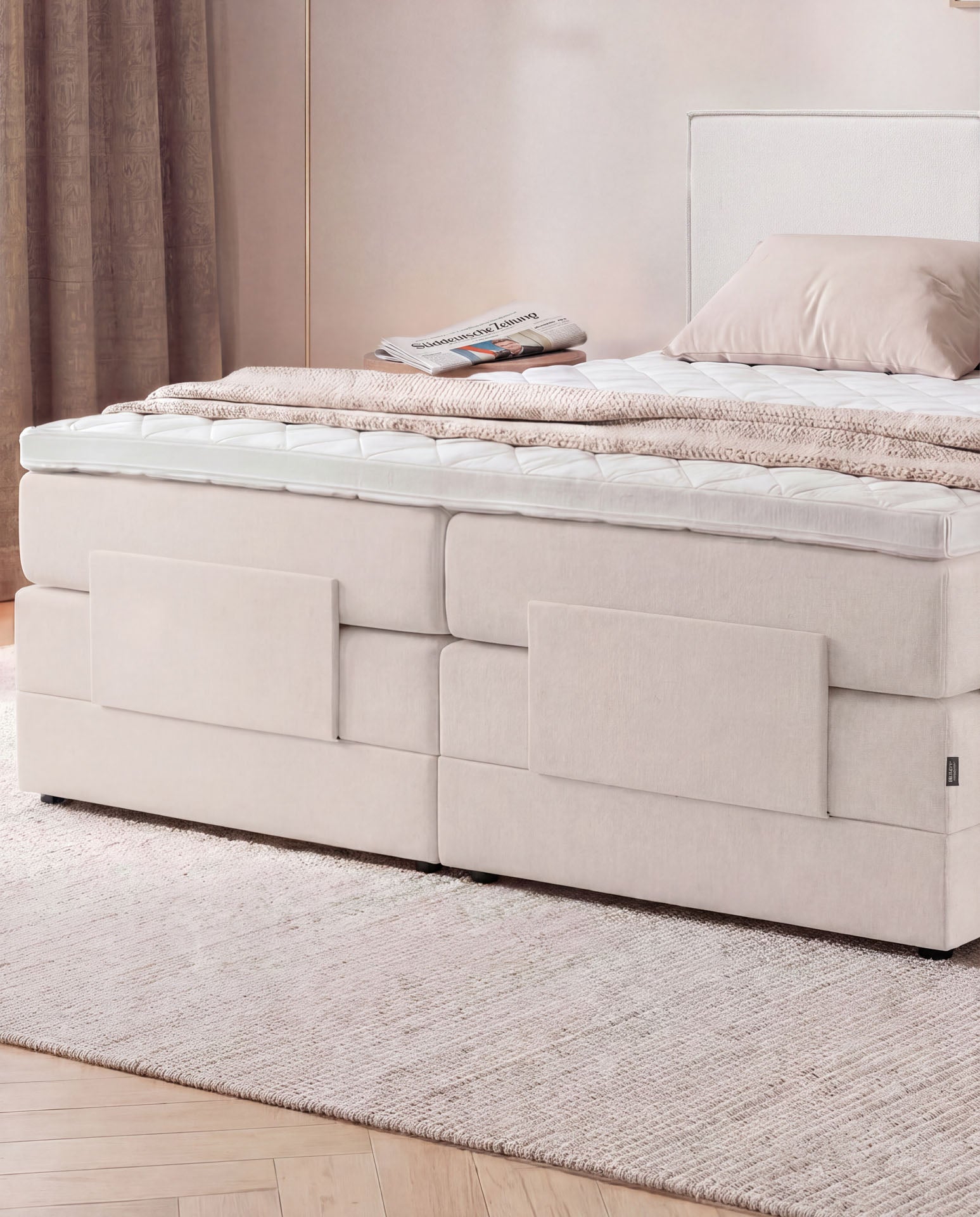 [SKU:3RIVA16BEIEV,3RIVA18BEIEV,3RIVA20BEIEV] Boxspringbett elektrisch verstellbar 160x200 180x200 200x200 Beige Motorbett Bett mit Motor Polsterbett Doppelbett