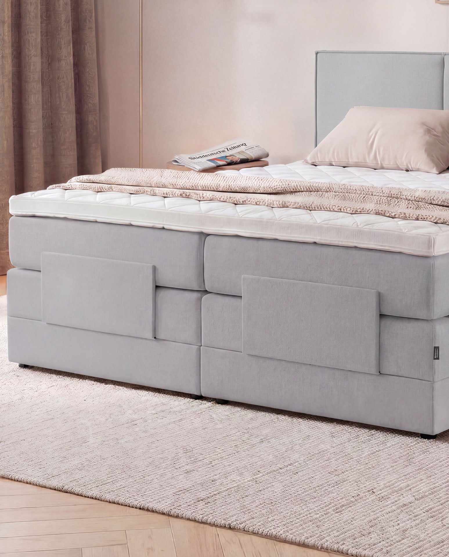 [SKU:3RIVA16HGREV,3RIVA18HGREV,3RIVA20HGREV] Boxspringbett elektrisch verstellbar 160x200 180x200 200x200 Hellgrau Motorbett Bett mit Motor Polsterbett Doppelbett