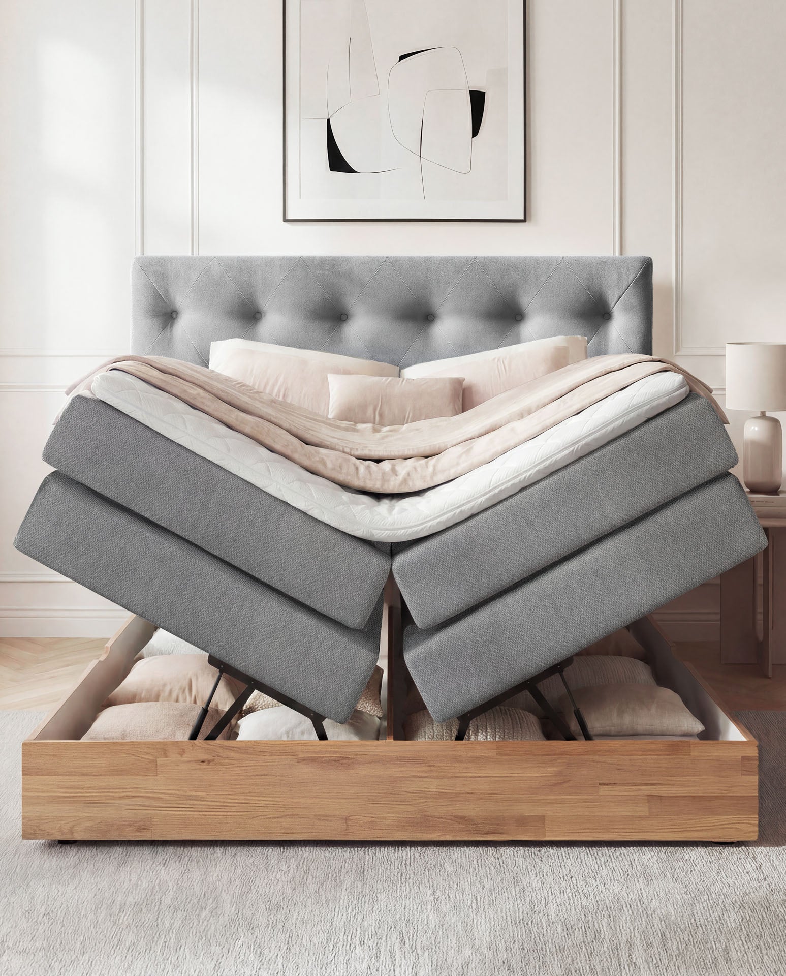 [SKU:ABM-160BTK-ANT,ABM-180BTK-ANT,ABM-200BTK-ANT] Boxspringbett 180x200 160x200 Bett Bettkasten Polsterbett Doppelbett Motorbett Bett elektrisch verstellbar Bett mit Motor