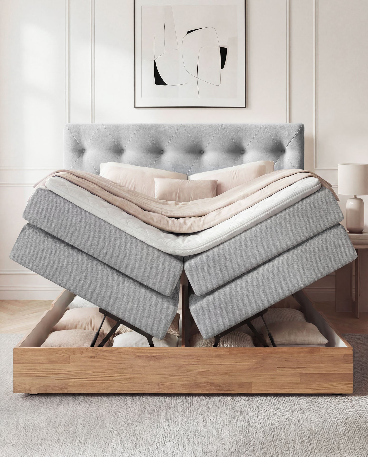 [SKU:ABM-160BTK-HLG,ABM-180BTK-HLG-H2,ABM-200BTK-HLG] Boxspringbett 180x200 160x200 Bett Bettkasten Polsterbett Doppelbett Motorbett Bett elektrisch verstellbar Bett mit Motor