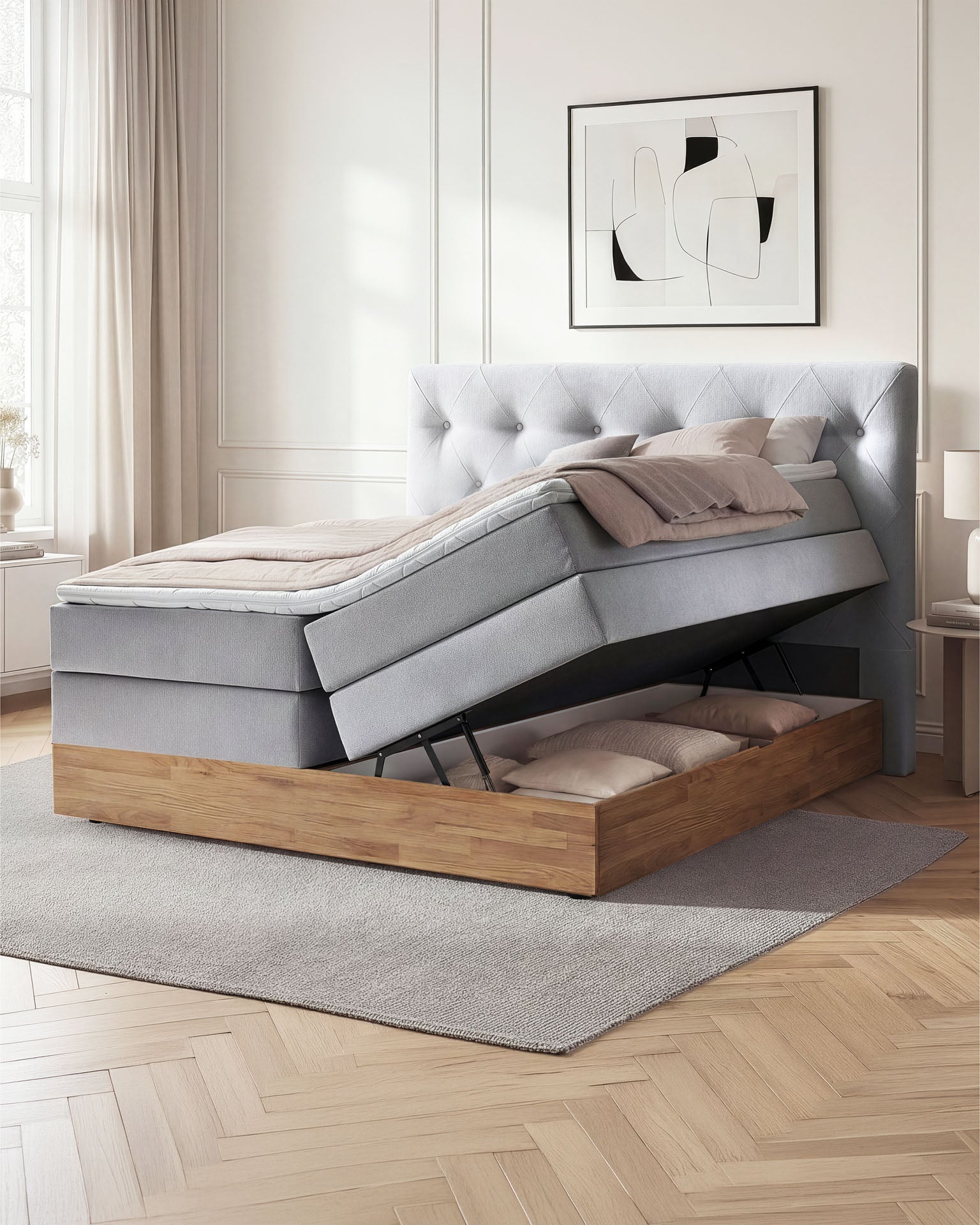 [SKU:ABM-160BTK-HLG,ABM-180BTK-HLG-H2,ABM-200BTK-HLG] Boxspringbett 180x200 160x200 Bett Bettkasten Polsterbett Doppelbett Motorbett Bett elektrisch verstellbar Bett mit Motor