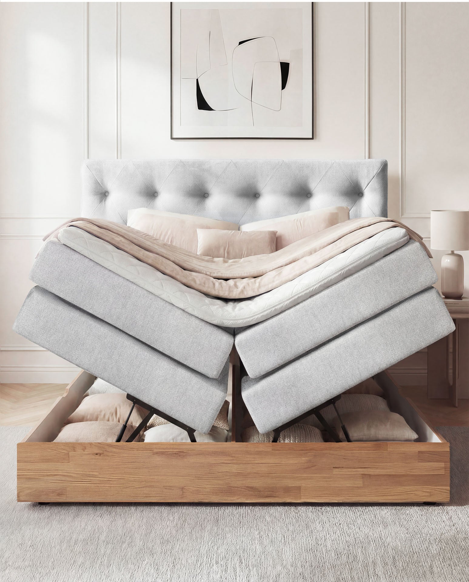 [SKU:ABM-160BTK-WSG,ABM-180BTK-WSG,ABM-200BTK-WSG] Boxspringbett 180x200 160x200 Bett Bettkasten Polsterbett Doppelbett Motorbett Bett elektrisch verstellbar Bett mit Motor