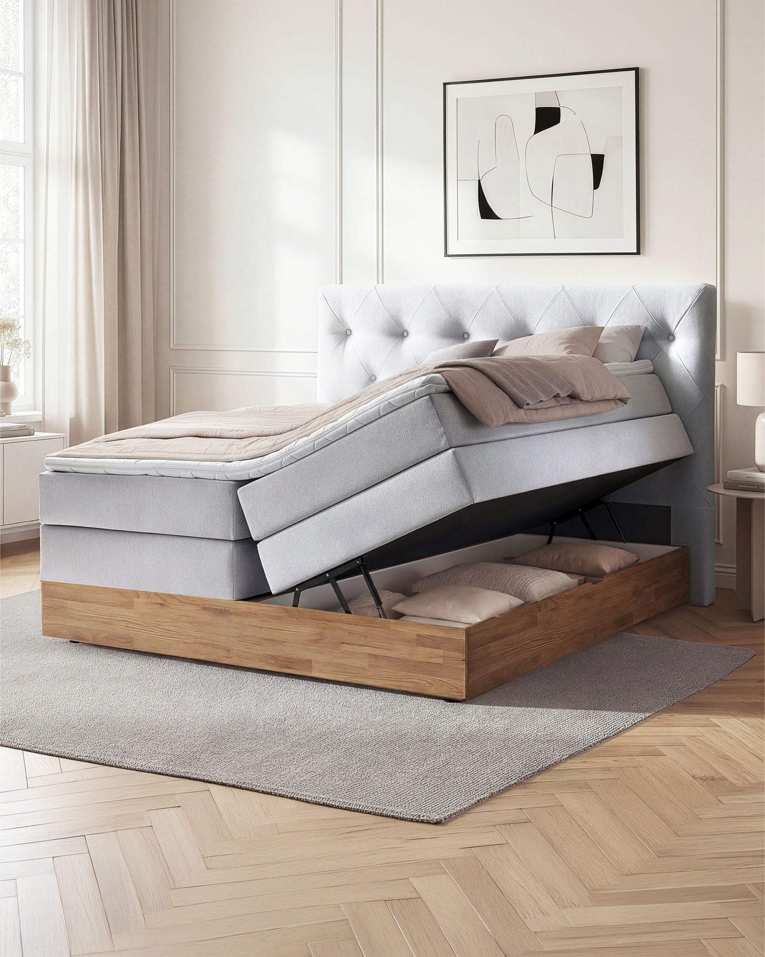 [SKU:ABM-160BTK-WSG,ABM-180BTK-WSG,ABM-200BTK-WSG] Boxspringbett 180x200 160x200 Bett Bettkasten Polsterbett Doppelbett Motorbett Bett elektrisch verstellbar Bett mit Motor