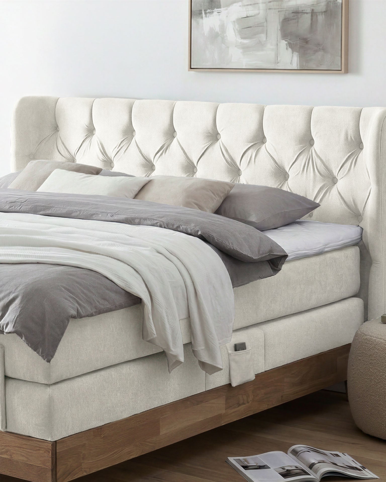 [SKU:EON-100EC-BEI-H2,EON-160EC-BEI-H2,EON-180EC-BEI-H2,EON-200EC-BEI-H2] Boxspringbett 180x200 160x200 Bett Bettkasten Polsterbett Doppelbett Motorbett Bett elektrisch verstellbar Bett mit Motor