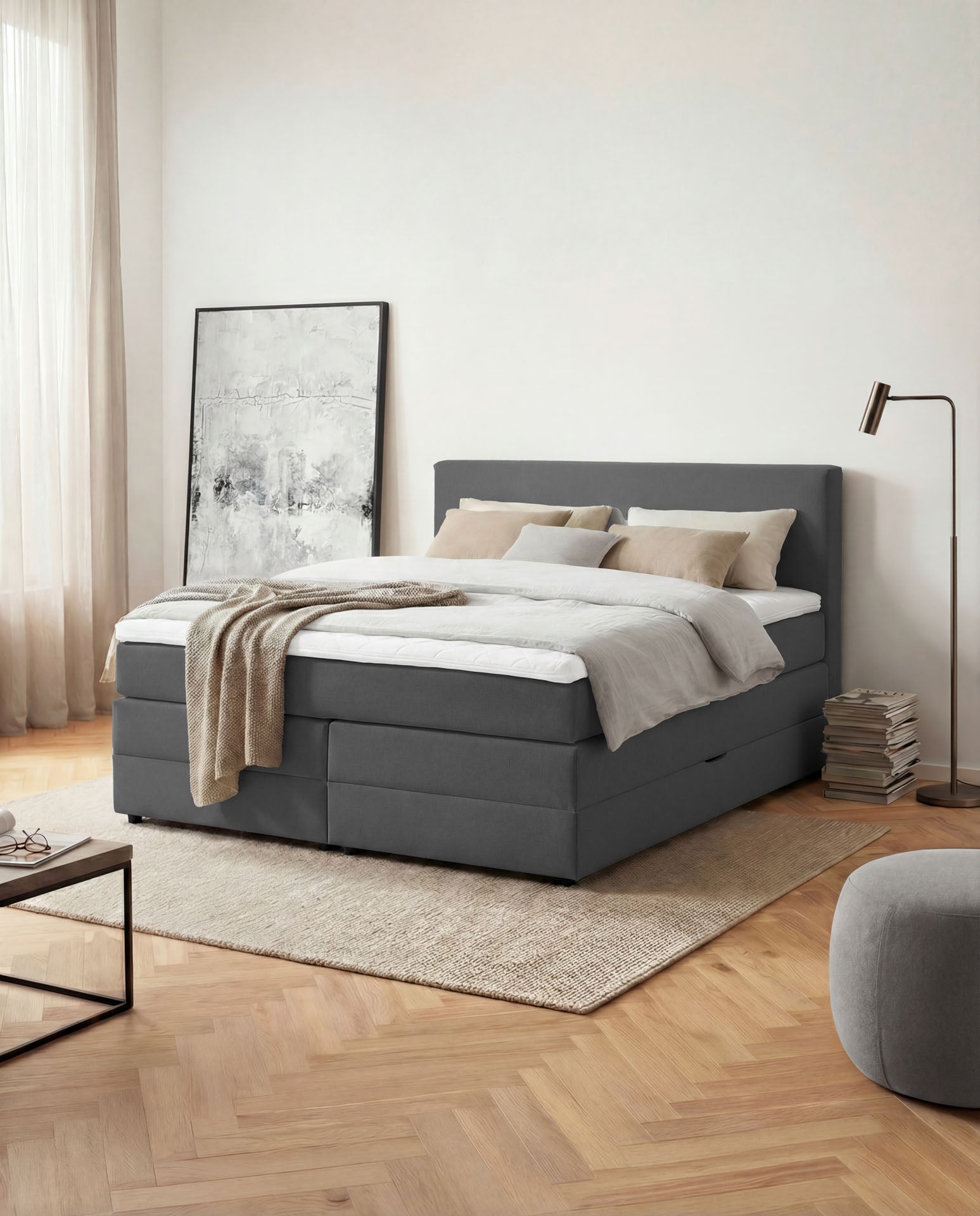 [SKU:LOFT-140-ANT,LOFT-160-ANT,LOFT-180-ANT,LOFT-200-ANT] Boxspringbett 180x200 160x200 Bett Bettkasten Polsterbett Doppelbett Motorbett Bett elektrisch verstellbar Bett mit Motor