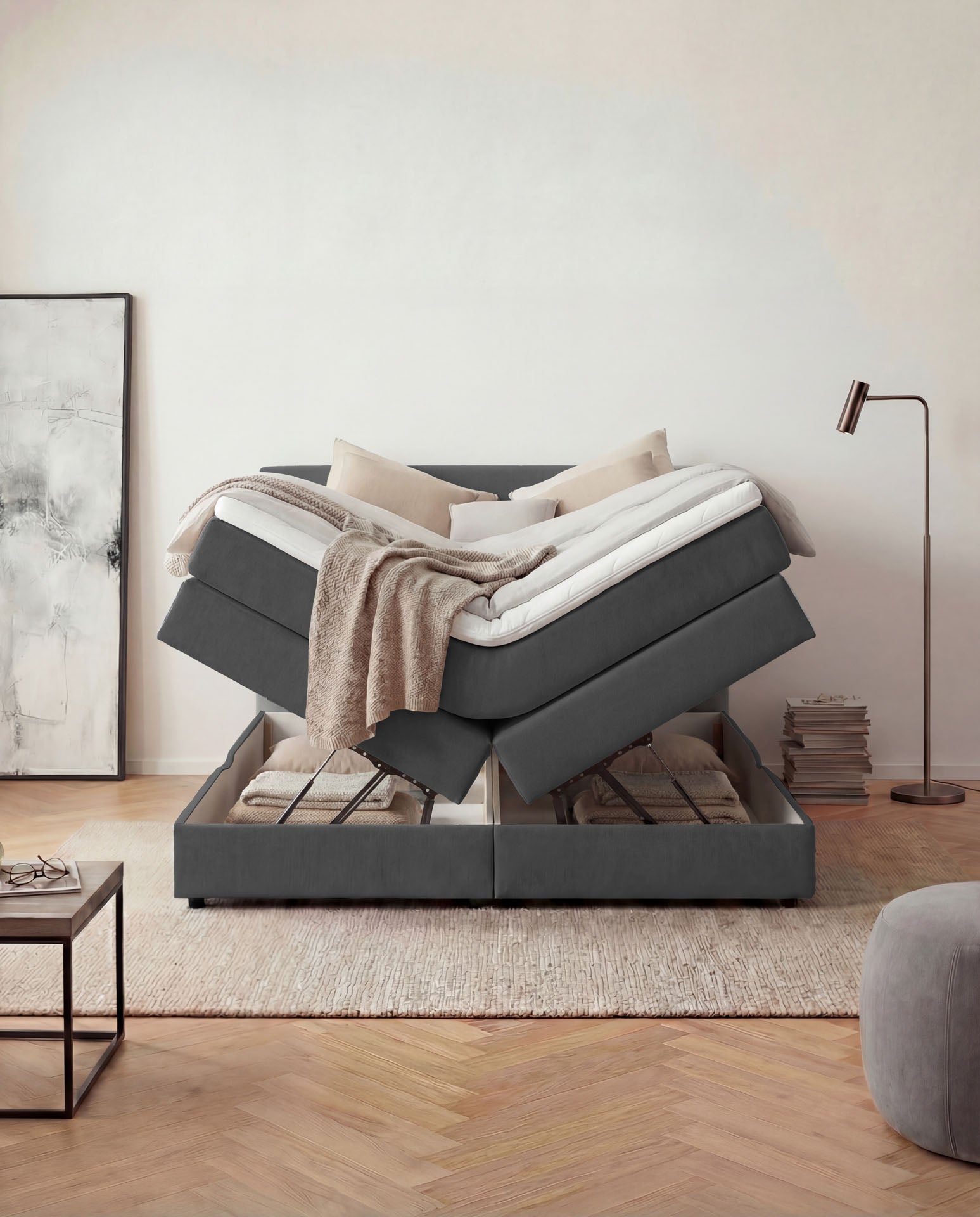[SKU:LOFT-140-ANT,LOFT-160-ANT,LOFT-180-ANT,LOFT-200-ANT] Boxspringbett 180x200 160x200 Bett Bettkasten Polsterbett Doppelbett Motorbett Bett elektrisch verstellbar Bett mit Motor
