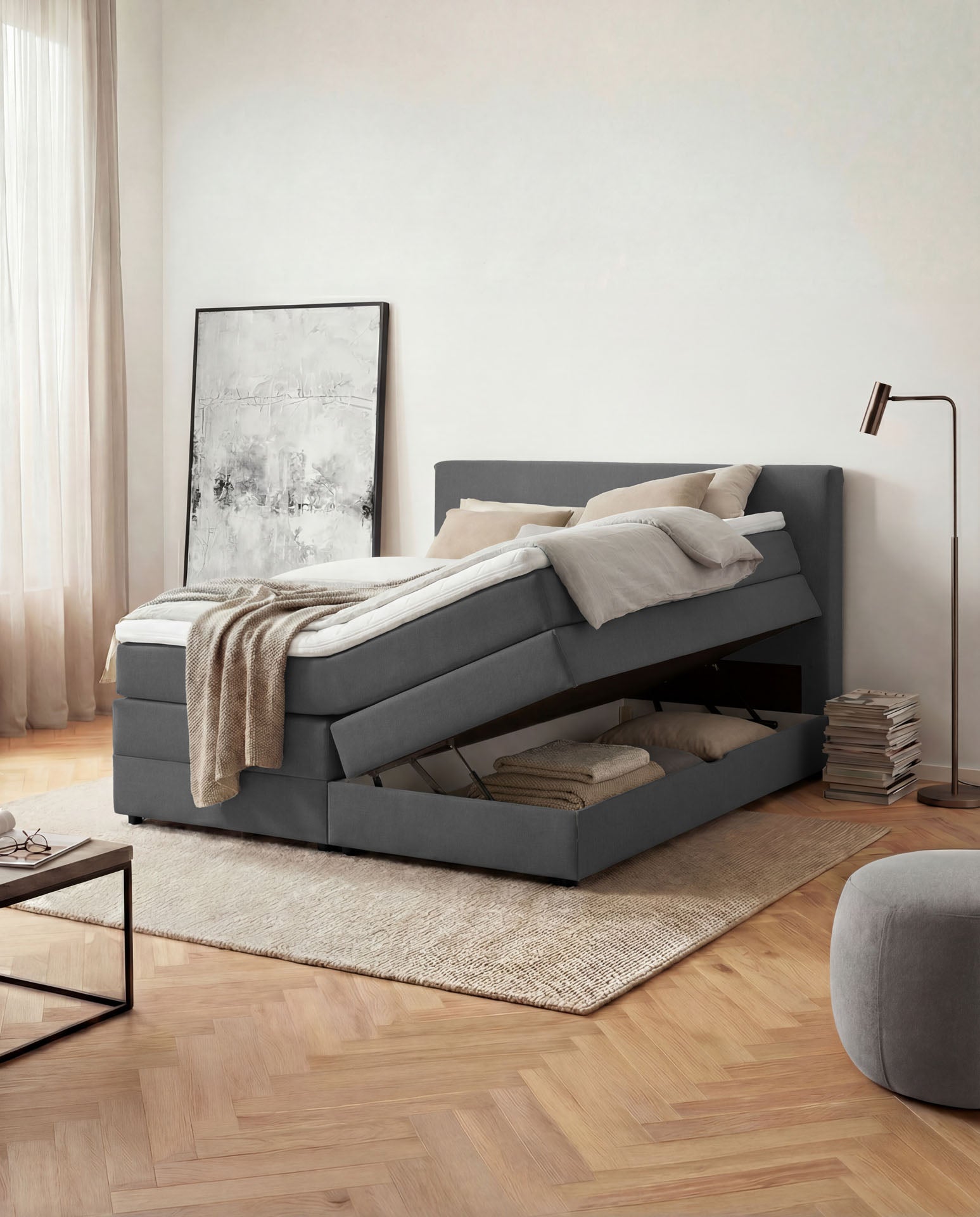 [SKU:LOFT-140-ANT,LOFT-160-ANT,LOFT-180-ANT,LOFT-200-ANT] Boxspringbett 180x200 160x200 Bett Bettkasten Polsterbett Doppelbett Motorbett Bett elektrisch verstellbar Bett mit Motor