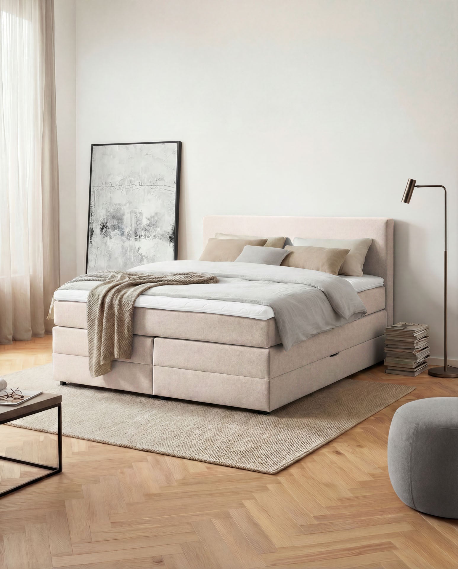 [SKU:LOFT-140-BEI,LOFT-160-BEI,LOFT-180-BEI,LOFT-200-BEI] Boxspringbett 180x200 160x200 Bett Bettkasten Polsterbett Doppelbett Motorbett Bett elektrisch verstellbar Bett mit Motor