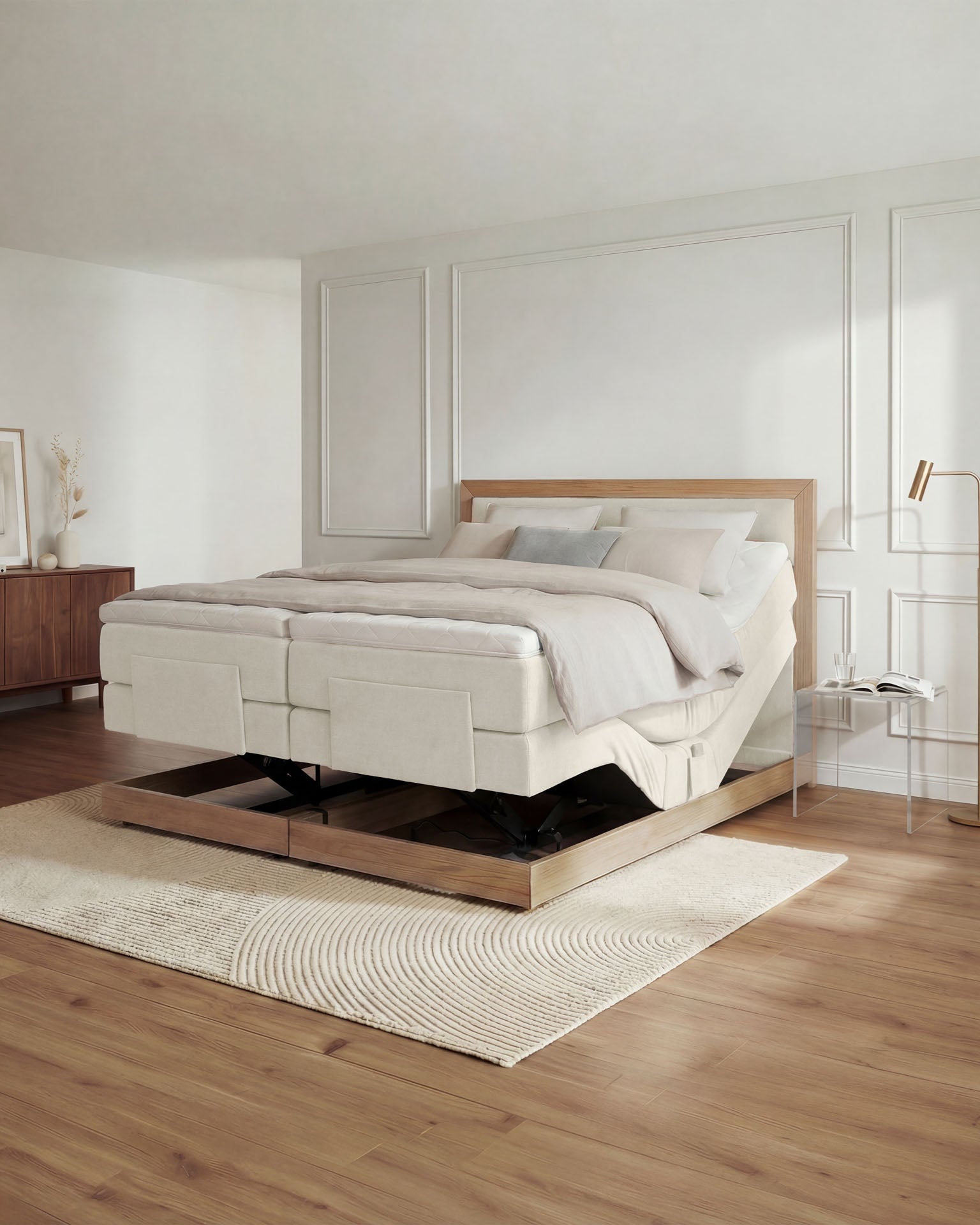 [SKU:MODELA-100-BEI,MODELA-160-BEI,MODELA-180-BEI,MODELA-200-BEI] Boxspringbett 180x200 160x200 Bett Bettkasten Polsterbett Doppelbett Motorbett Bett elektrisch verstellbar Bett mit Motor