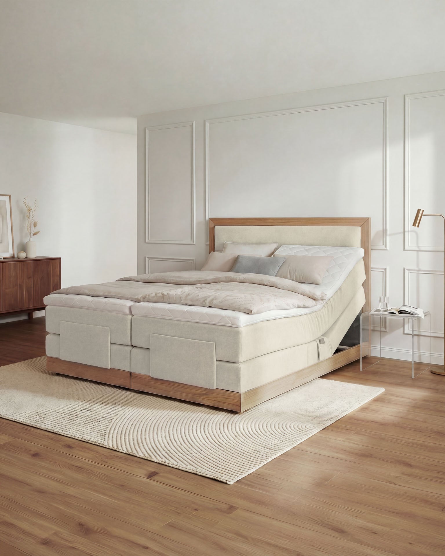 [SKU:MODELA-100-BEI,MODELA-160-BEI,MODELA-180-BEI,MODELA-200-BEI] Boxspringbett 180x200 160x200 Bett Bettkasten Polsterbett Doppelbett Motorbett Bett elektrisch verstellbar Bett mit Motor