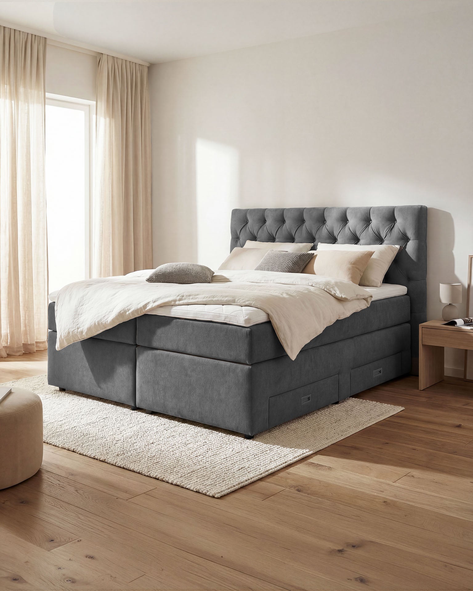 [SKU:LARA-160-DKGR,LARA-180-DKGR,LARA-200-DKGR] Boxspringbett 180x200 160x200 Bett Bettkasten Polsterbett Doppelbett Motorbett Bett elektrisch verstellbar Bett mit Motor