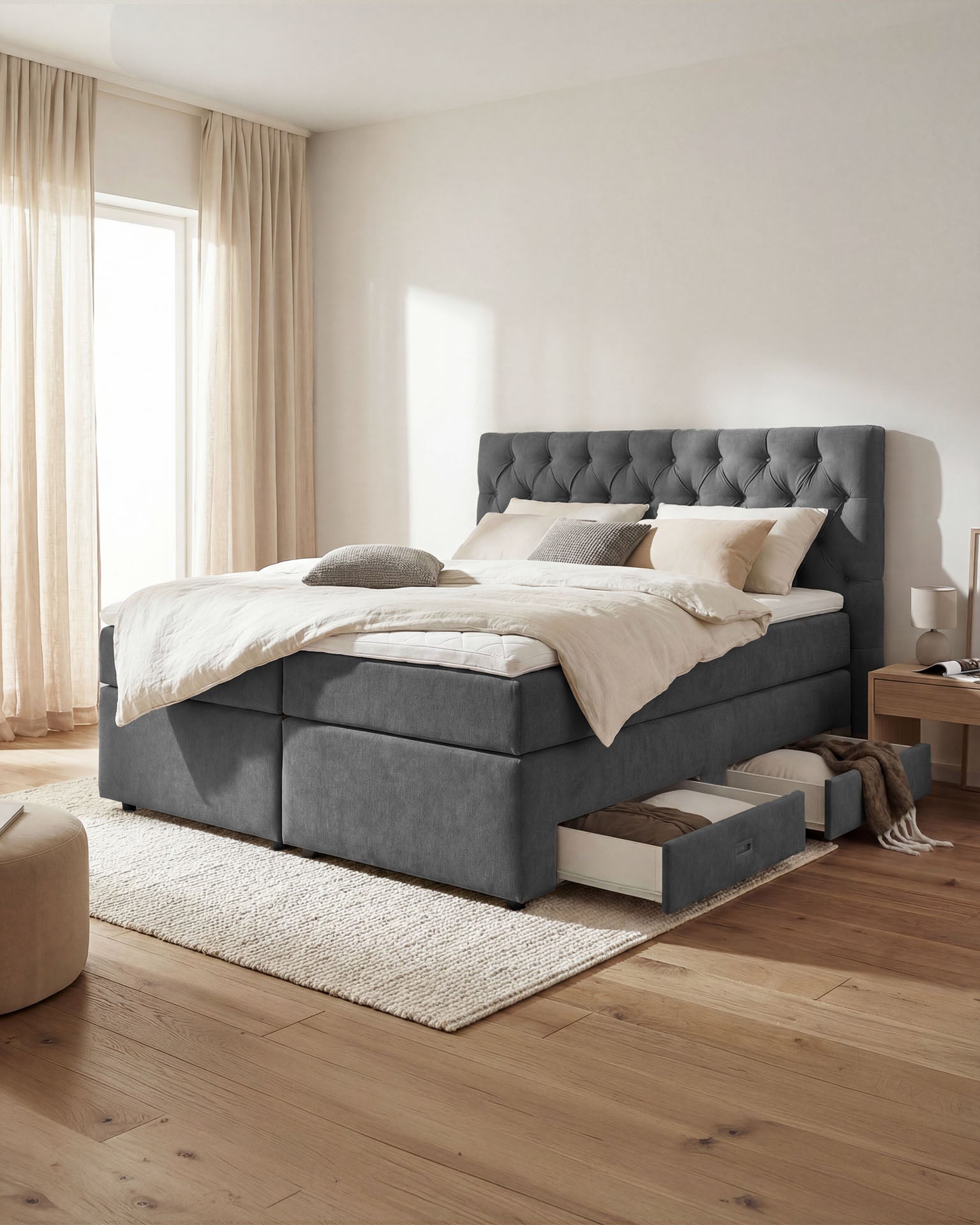[SKU:LARA-160-DKGR,LARA-180-DKGR,LARA-200-DKGR] Boxspringbett 180x200 160x200 Bett Bettkasten Polsterbett Doppelbett Motorbett Bett elektrisch verstellbar Bett mit Motor